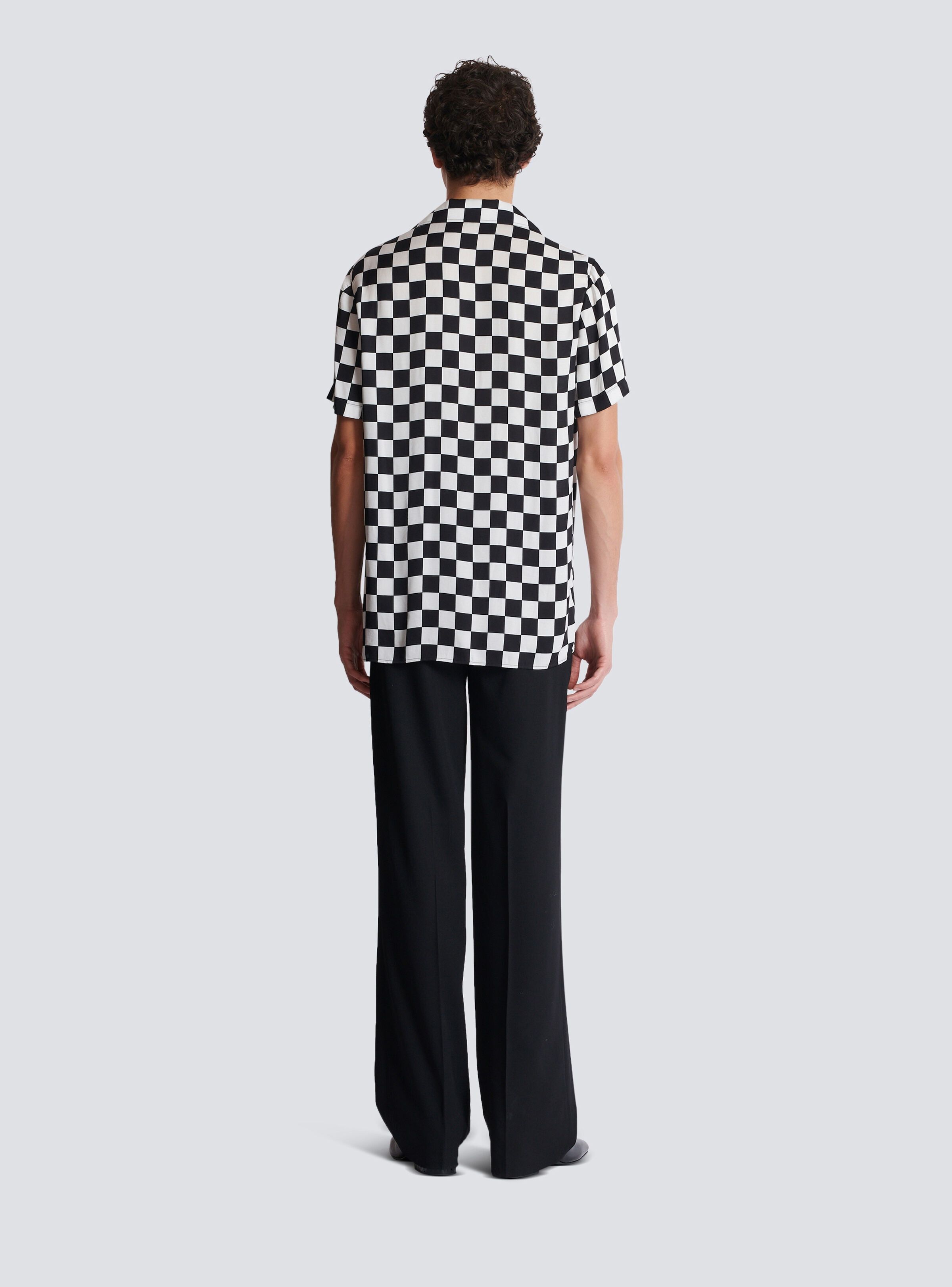 Balmain o1s1wg110925 Satin Check Shirt in Black/White Size US M / EU 48-50 / 2 - 3 Thumbnail