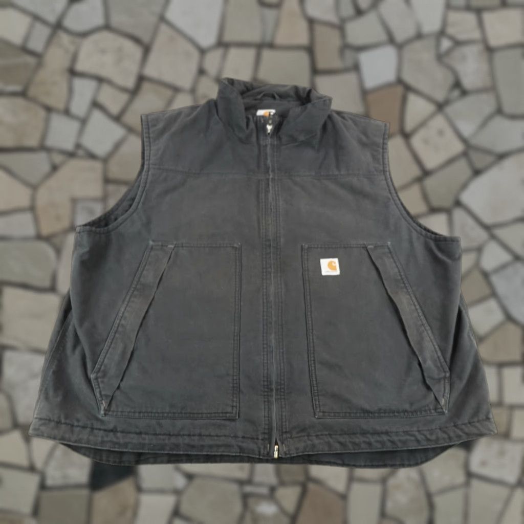 VINTAGE Carhartt Vest Mens 3XL Black Canvas Quick Duck Jefferson Insulated Work Utility