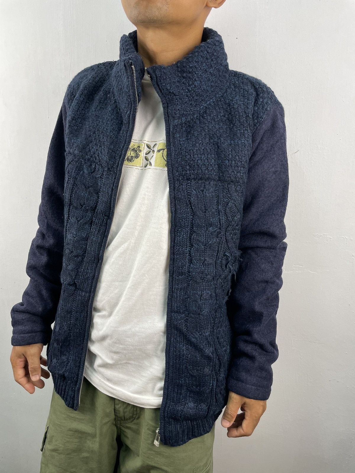 Vintage Vintage Japanese Cable Knitt Varsity Jacket Size US L / EU 52-54 / 3 - 3 Thumbnail