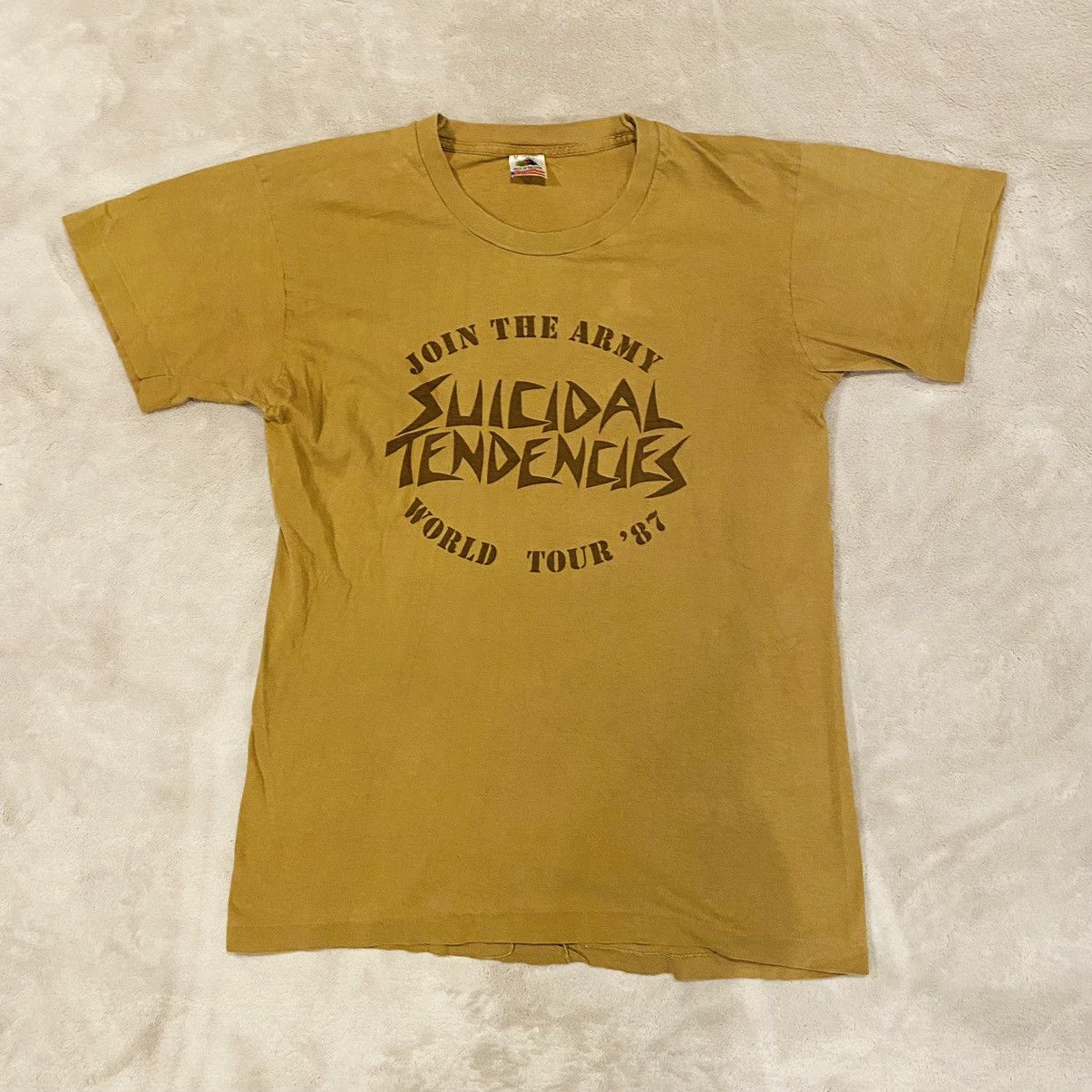 image of Vintage 1987 Suicidal Tendencies World Tour Brown T-Shirt M, Men's (Size Medium)