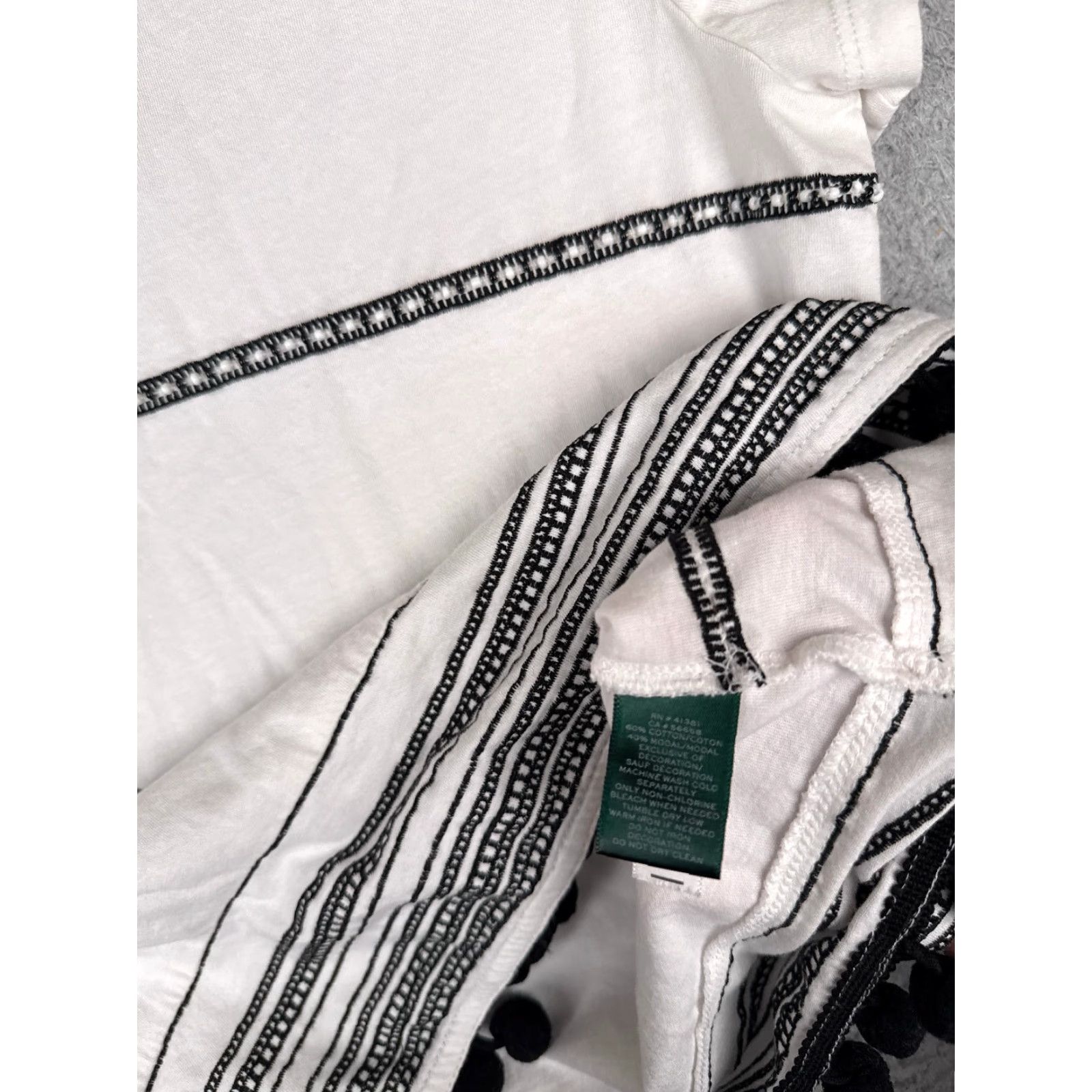 Ralph Lauren Lauren Ralph Lauren Shirt Women Medium White Black Crew Cotton Blend Pompom Trim Size M / US 6-8 / IT 42-44 - 7 Thumbnail