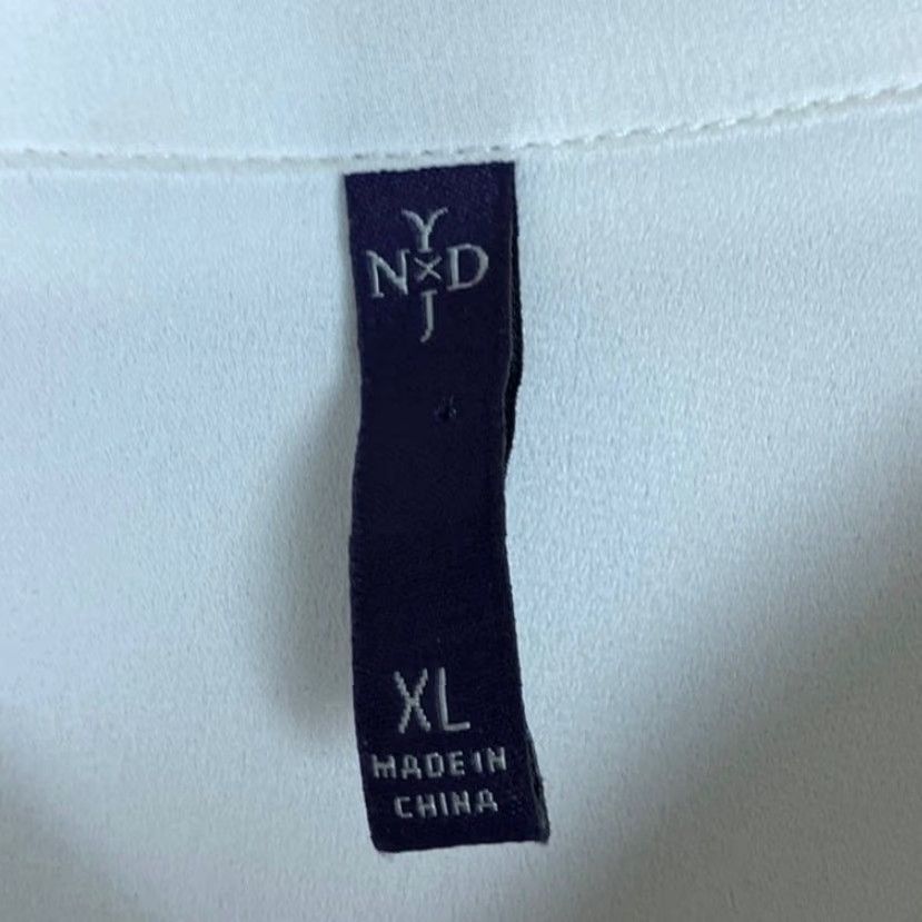 NYDJ NYDJ Blouse White Black Collared Long Sleeve Button Down Sheer XL Women’s Shirt Front View Casual Workwear Boho Preppy 2000s? Size XL / US 12-14 / IT 48-50 - 6 Thumbnail