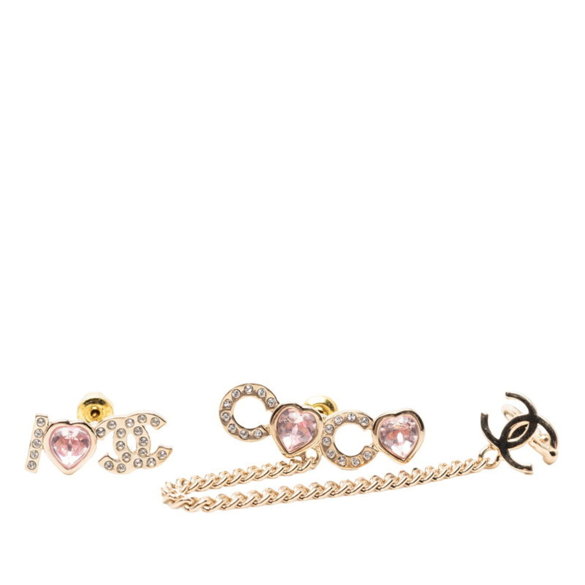 Chanel Chanel I LOVE COCO Coco Mark Heart Rhinestone Earrings AB8202 Gold Pink Plated Women's CHANEL Size ONE SIZE - 1 Thumbnail