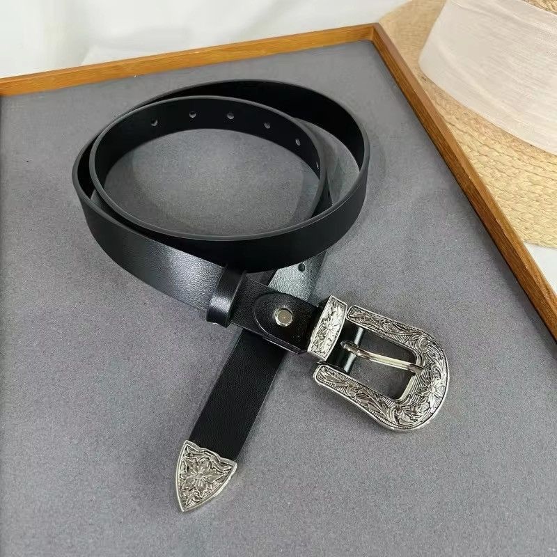 Japanese Brand Outdoor retro floral buckle western leather belt Size ONE SIZE - 3 Thumbnail