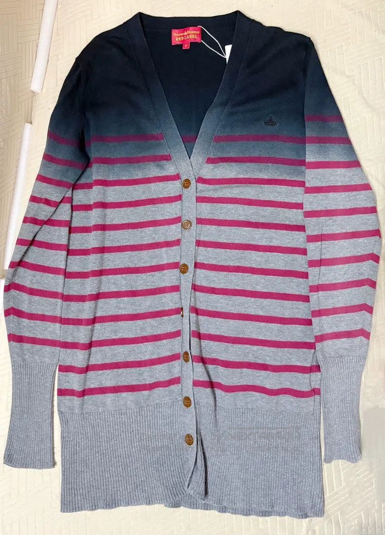 Vivienne Westwood Vivienne Westwood Gray Red Stripe Gradient Knit Cardigan Size M / US 6-8 / IT 42-44 - 3 Thumbnail