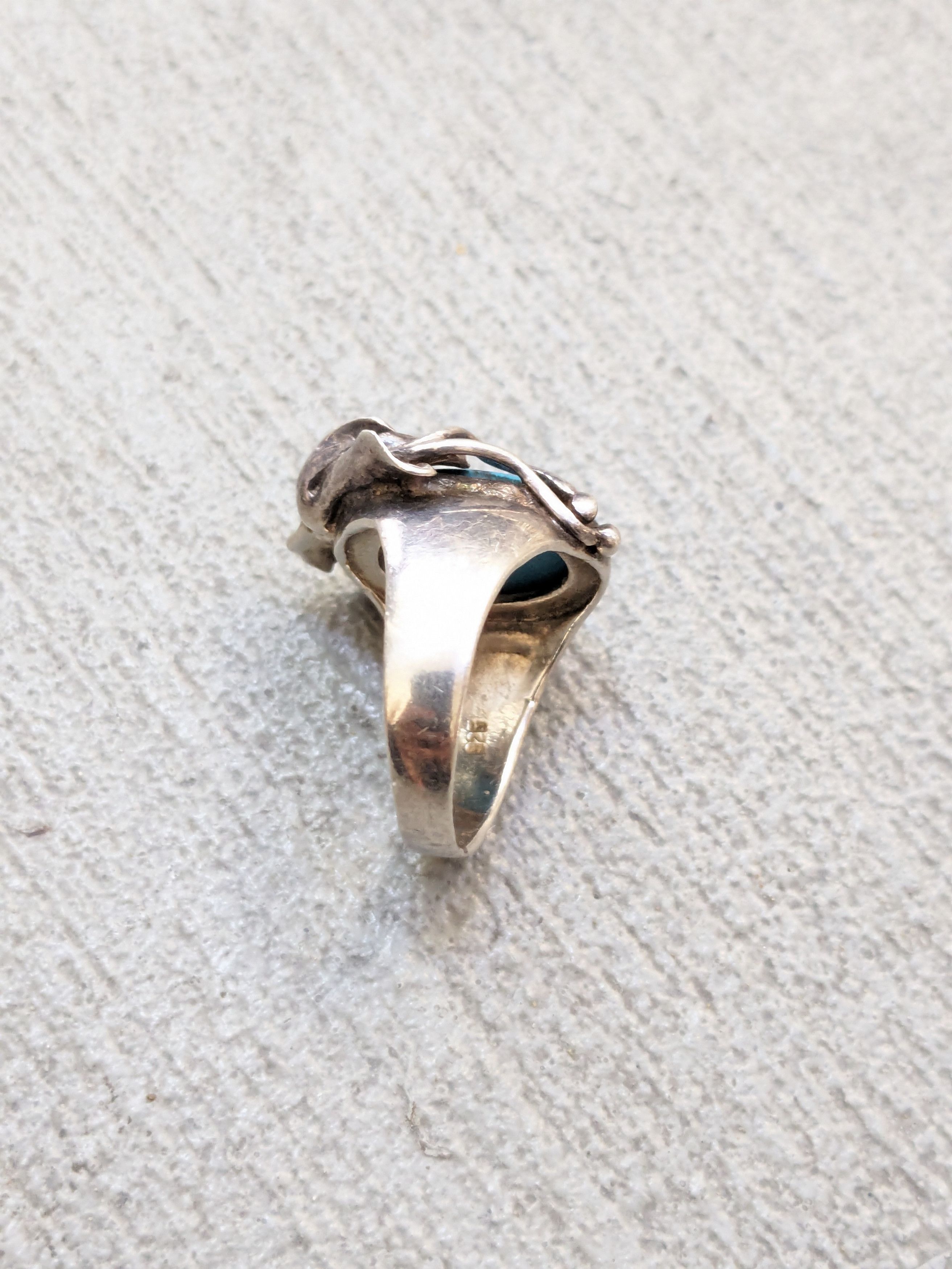Jewelry Vintage Sterling Silver Ring 8 Faux Turquoise Leaf Modern Size ONE SIZE - 4 Thumbnail