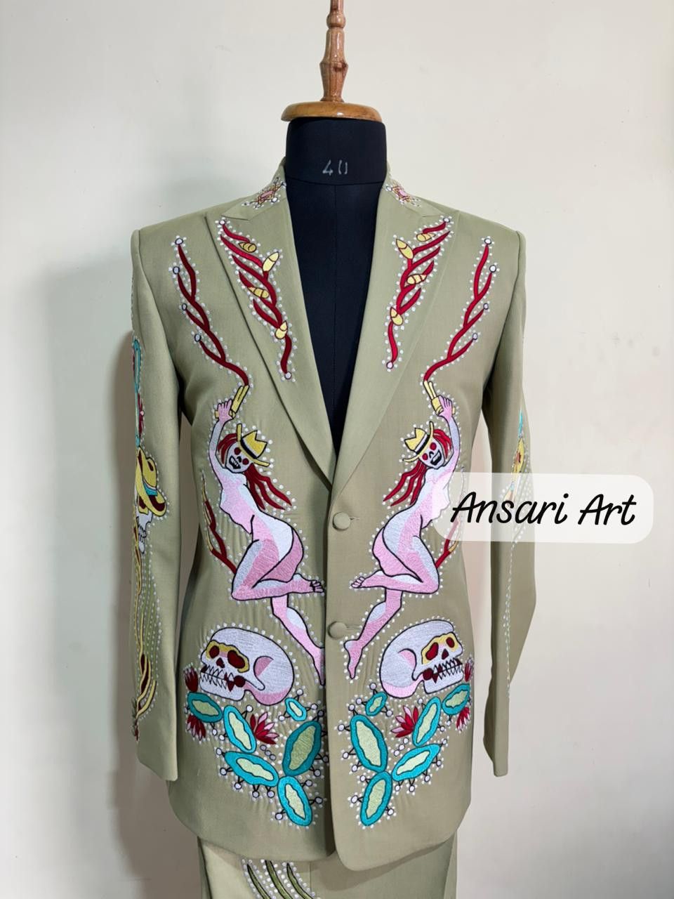 Other Men 2PC Customized Skeleton Embroidery Western party outfit Size 44R - 1 Thumbnail