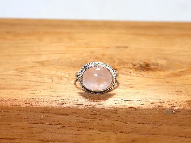 Handmade Rose Quartz Ring: Sterling Silver, Handmade Pink Gemstone Size ONE SIZE - 2 Thumbnail