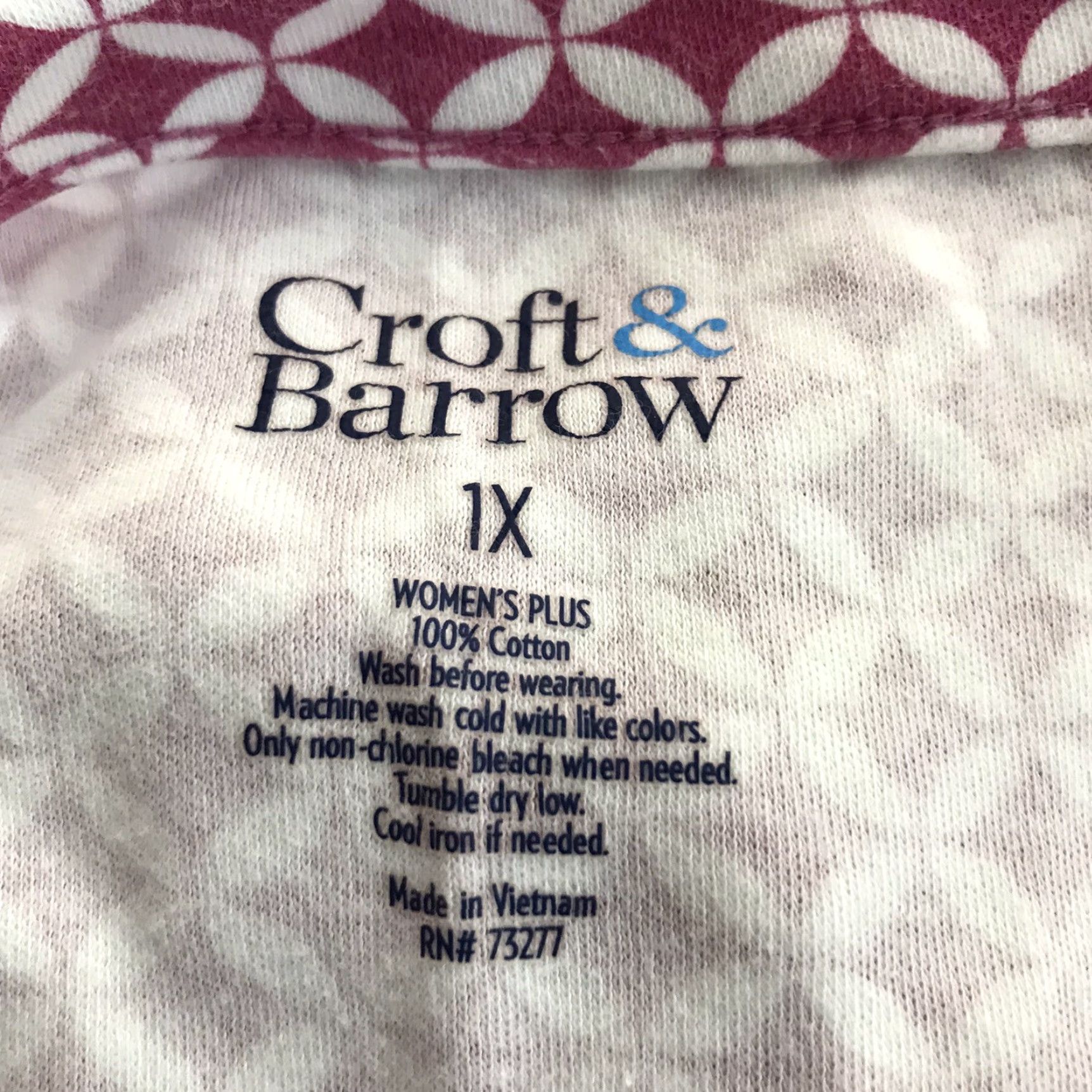 Croft & Barrow Croft & Barrow Women's Plus Size Cropped Knit Top 3/4 Sleeve Pink White Geometric Casual Blouse Size XL / US 12-14 / IT 48-50 - 7 Thumbnail