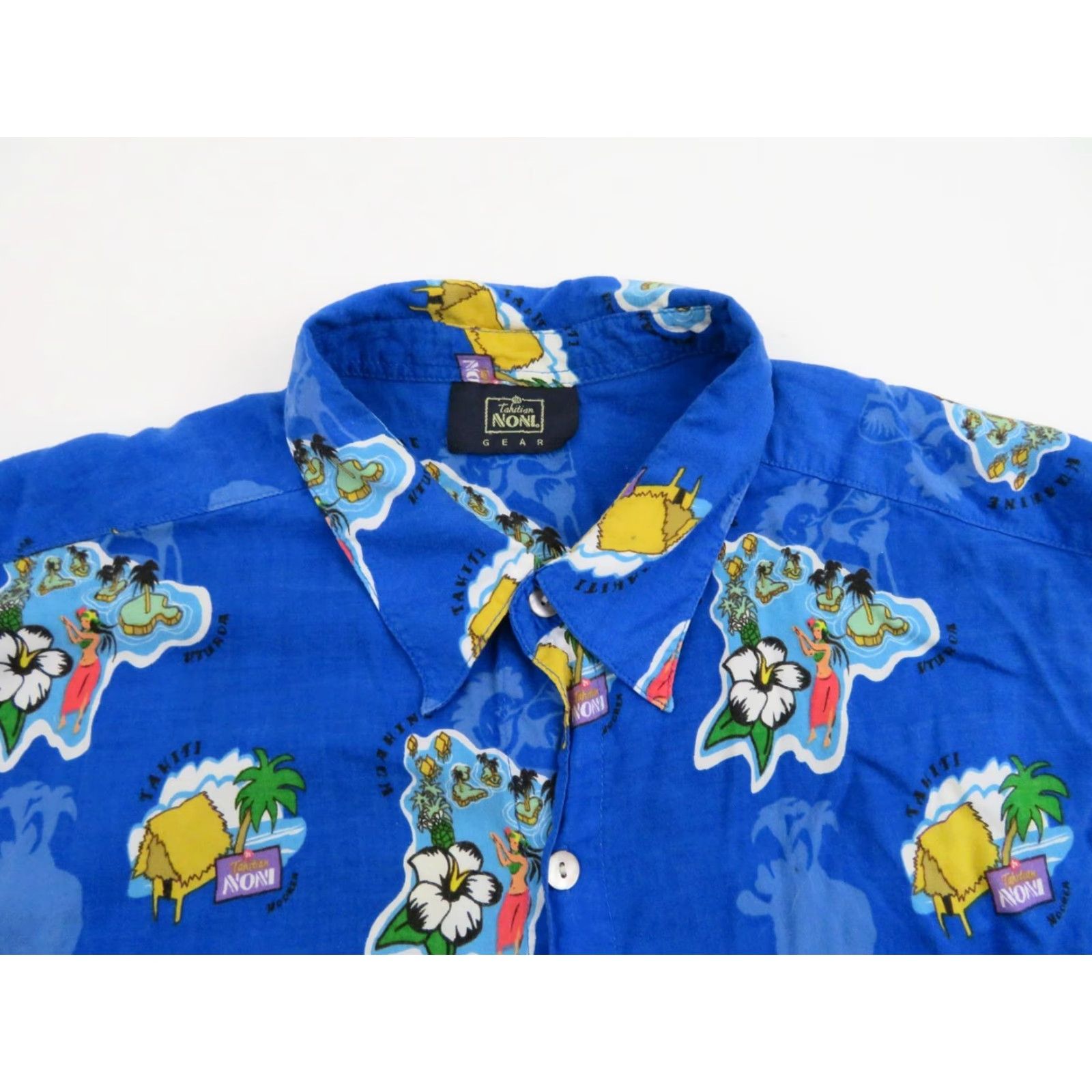 Vintage VINTAGE Tahitian Noni Hawaiian Shirt Mens L Camp Aloha Button Down Rayon Blue 70s 80s Summer Maui Noni Graphic Print Shirt Mens Size US L / EU 52-54 / 3 - 4 Thumbnail