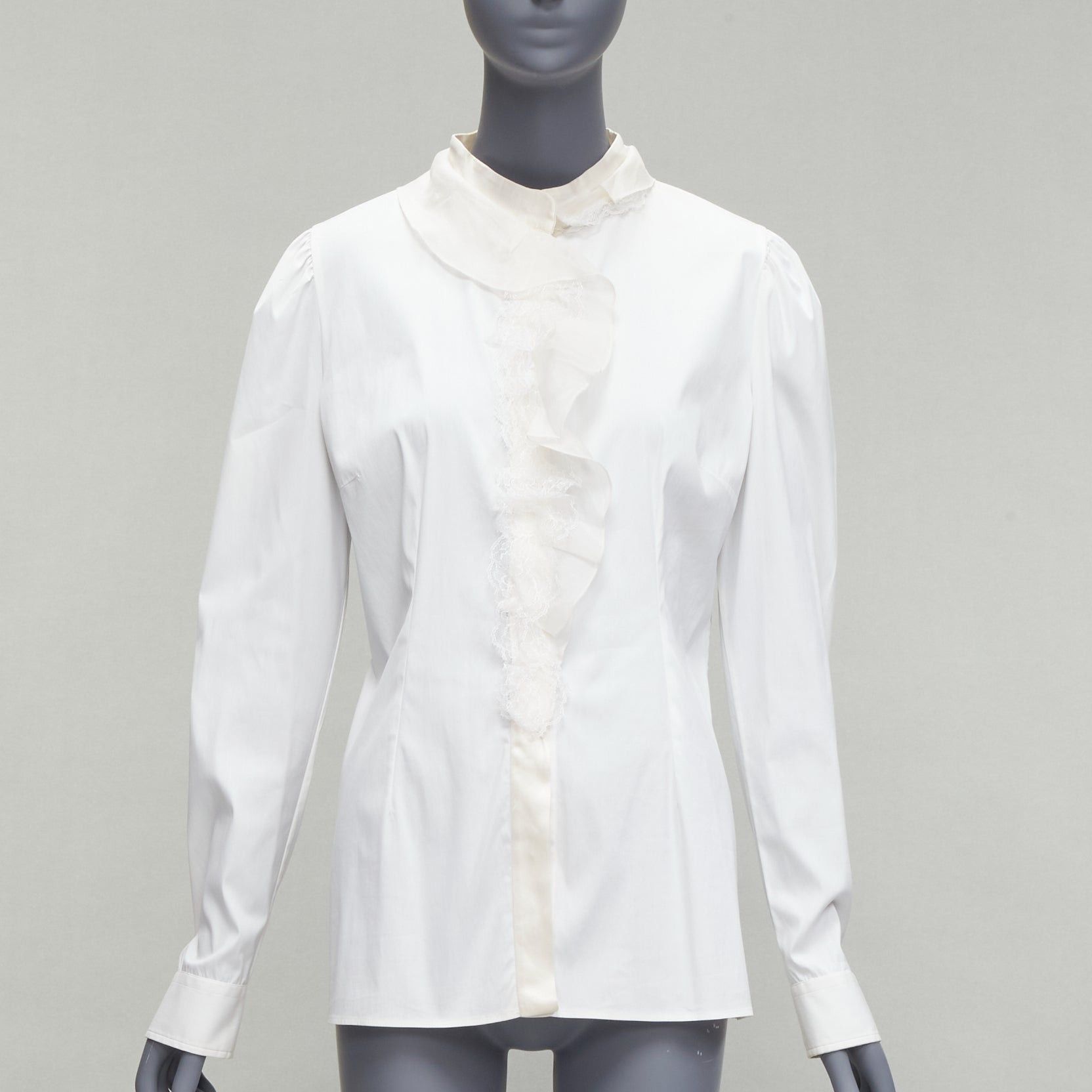 Dolce & Gabbana DOLCE GABBANA ivory lace ruffle collar long sleeve fitted dress shirt IT46 XL Size L / US 10 / IT 46 - 1 Thumbnail