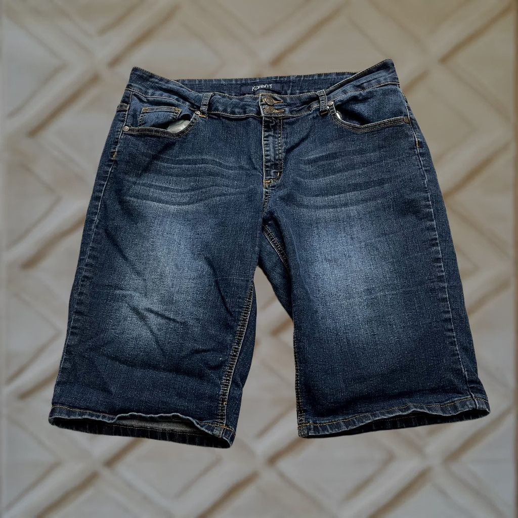 Denime Karen T Jean Shorts Womens 18 Blue Denim Stretch Casual Dark Wash 13" Size 25" / US 0 / IT 36 - 1 Thumbnail