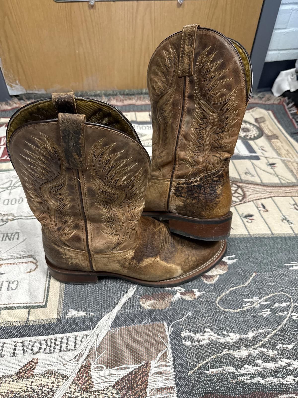 Designer Modern Brown Leather Cowboy Boots w/ rubber soles Size US 12 / EU 45 - 2 Thumbnail