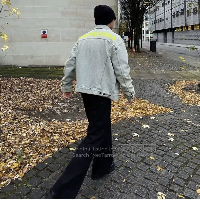 Balenciaga Balenciaga Denim Jacket with Yellow Embroidered Logo on Ba Size US S / EU 44-46 / 1 - 5 Thumbnail