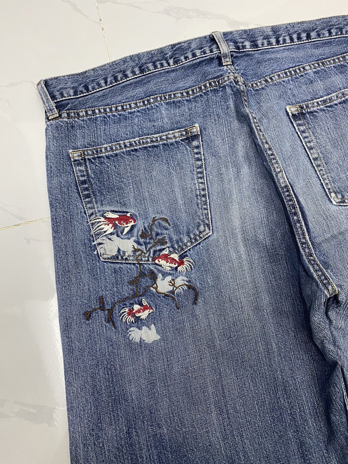 Japanese Brand 🔥JAPANESE KOI FISH EMBROIDERY BAGGY DISTRESS DENIM JEANS Size US 38 / EU 54 - 9 Thumbnail
