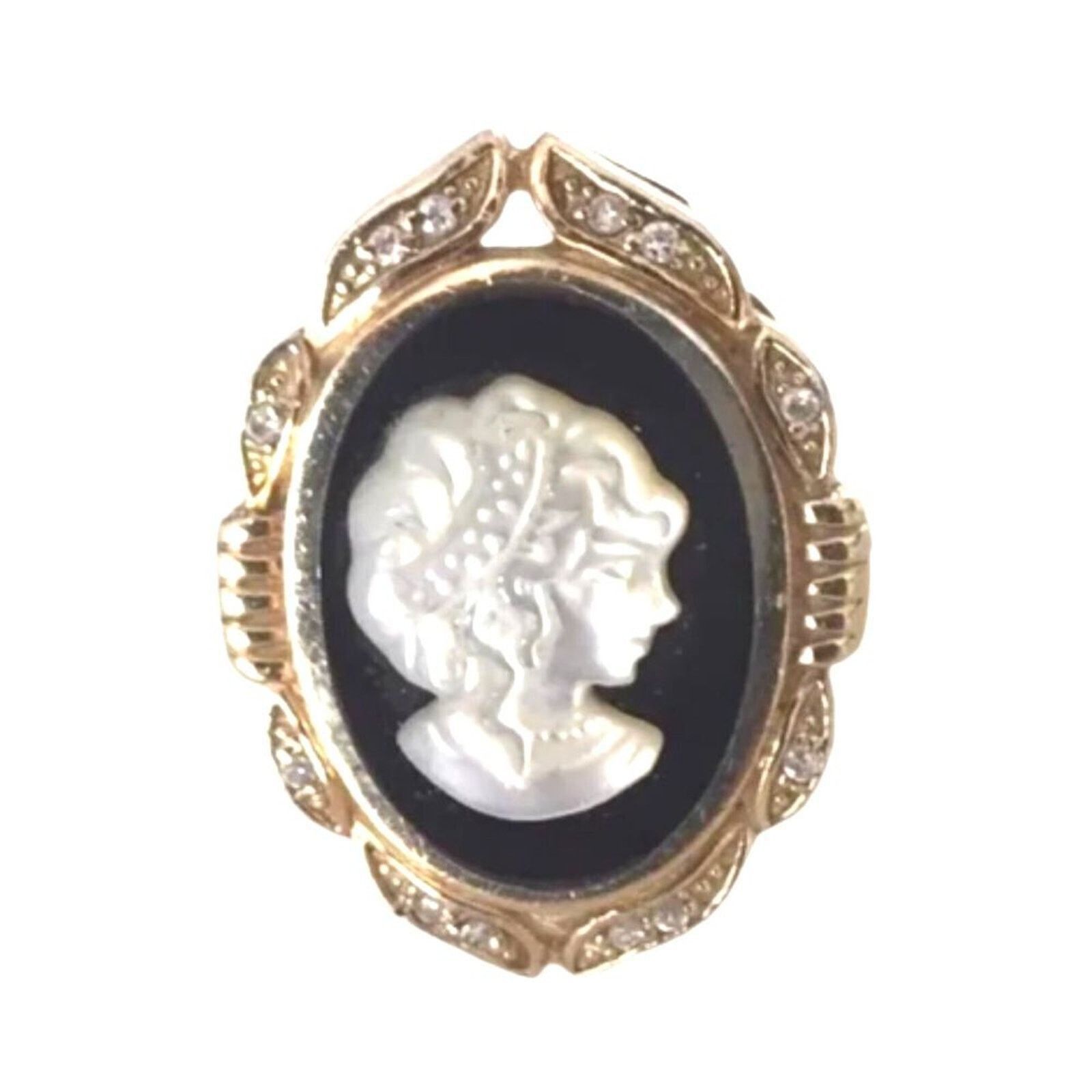The Unbranded Brand Seta Ring Cameo Mother of Pearl Onyx Gold Sterling ...