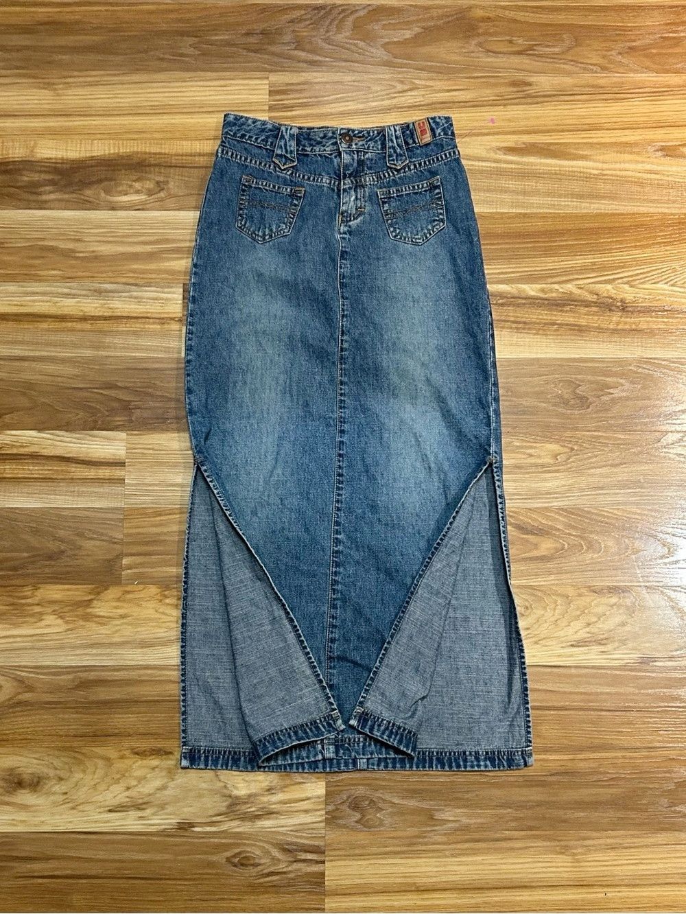 UNIONBAY Vintage 90s Y2K Unionbay Long Double Slit Denim Maxi Skirt Size 25" / US 0 / IT 36 - 4 Thumbnail
