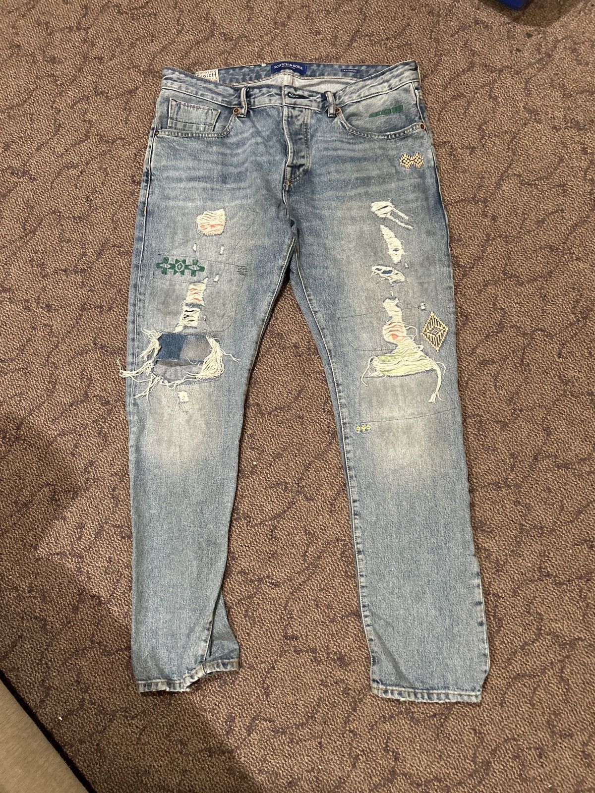 image of Scotch Soda Scotch And Soda Distressed Jeans in Blue, Men's (Size 36)