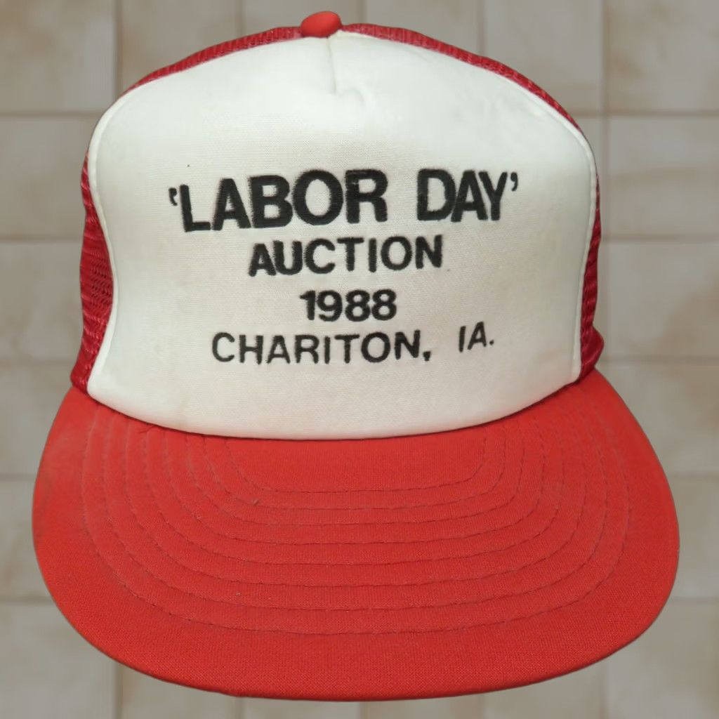 Vintage Vintage 1988 Labor Day Auction Snapback Hat - Red White Cap Size ONE SIZE - 1 Thumbnail
