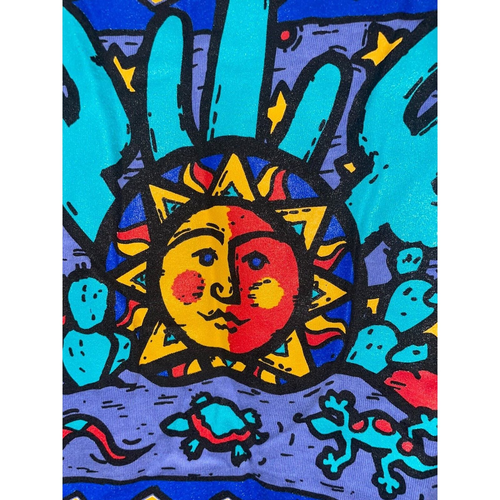 Vintage Retro 1990s Native American Inspired Art Work Blue Tee Shirt Size US L / EU 52-54 / 3 - 3 Thumbnail