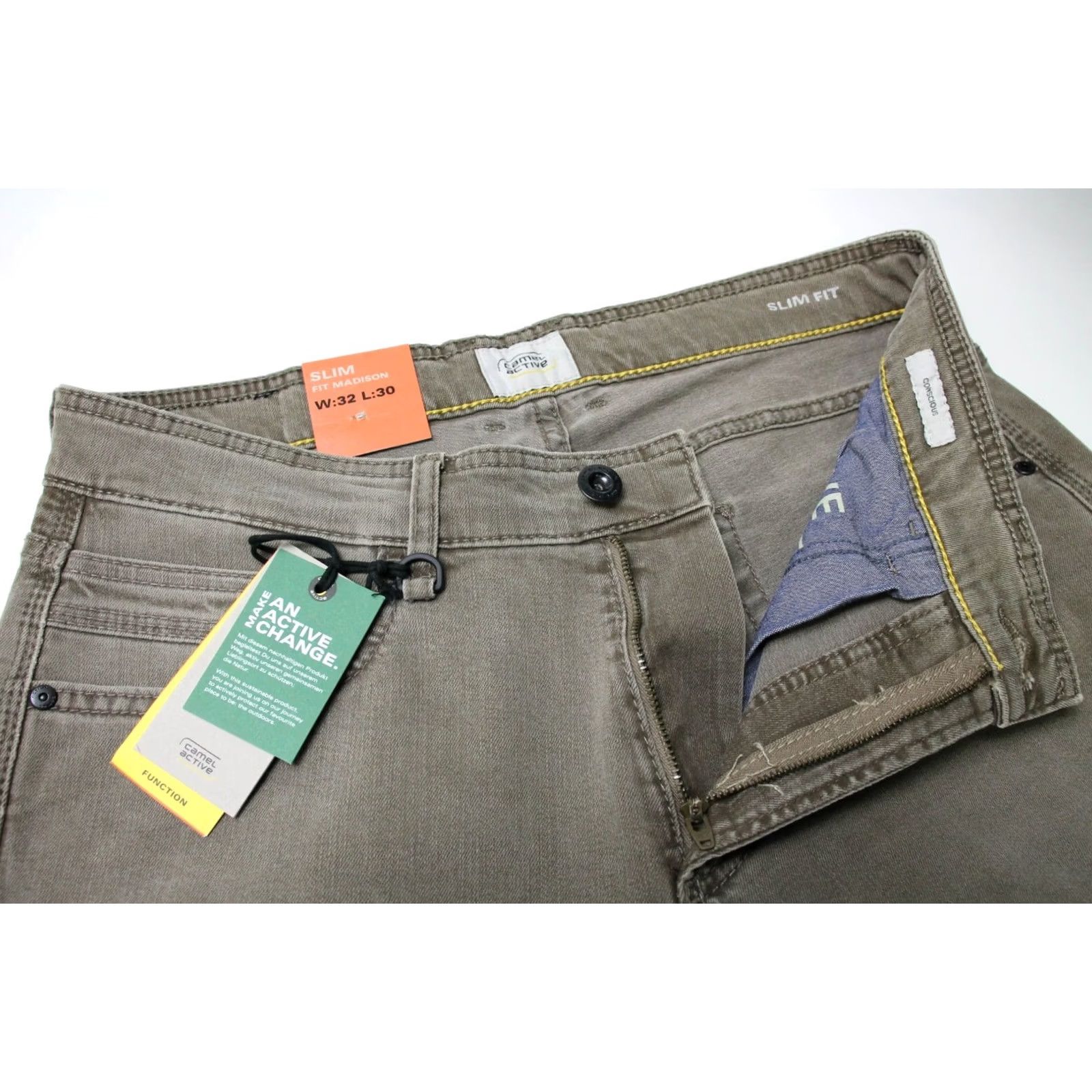 Camel CAMEL ACTIVE Madison Fit Slim Five-Pocket Jeans Men's W32/L30 Zip Fly Beige Logo-Application Stretch Jeans Tapered Size US 32 / EU 48 - 4 Thumbnail