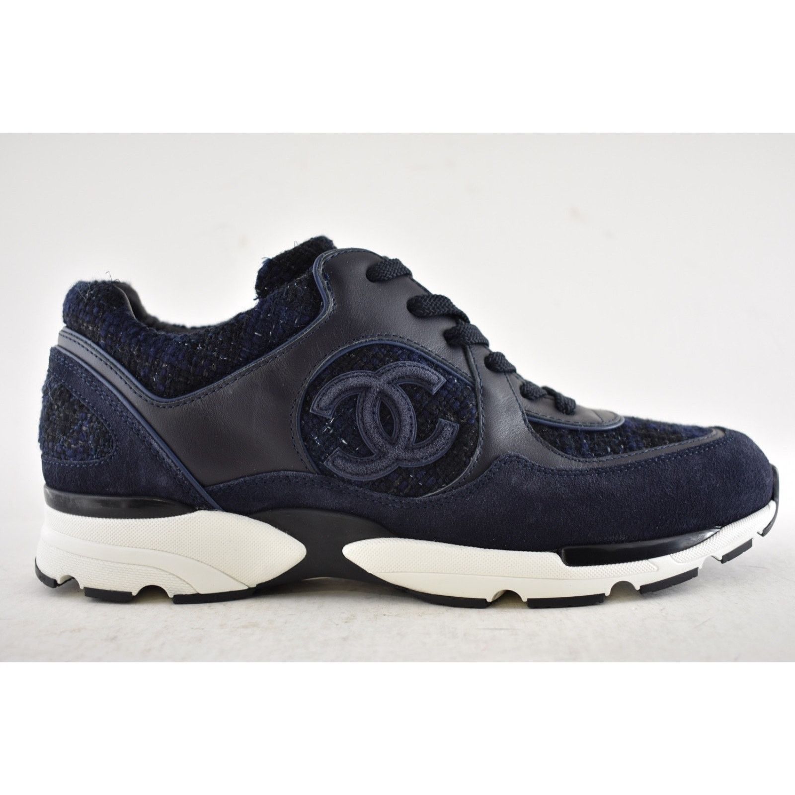 Chanel Chanel 24A Blue Black Tweed Suede CC Logo Trainer Sneaker 42 Size US 12 / IT 42 - 2 Thumbnail