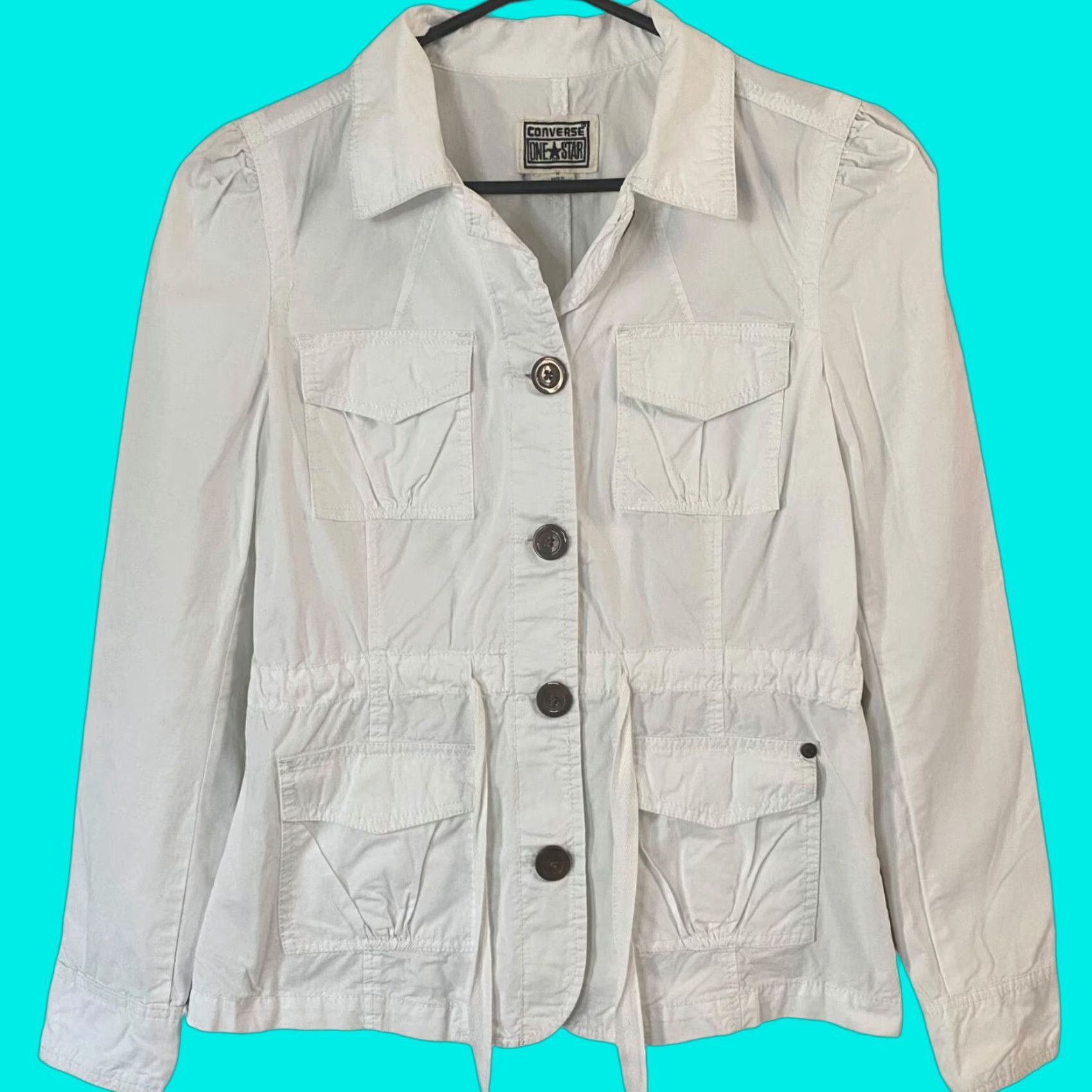 Converse Converse Women's Small White Cotton Long-Sleeve Button-Up Utility Cargo Jacket Size S / US 4 / IT 40 - 1 Thumbnail