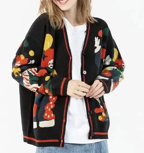 Aran Isles Knitwear × Japanese Brand Funny Clown Print Knitted Oversized Cardigan Size US L / EU 52-54 / 3 - 2 Thumbnail