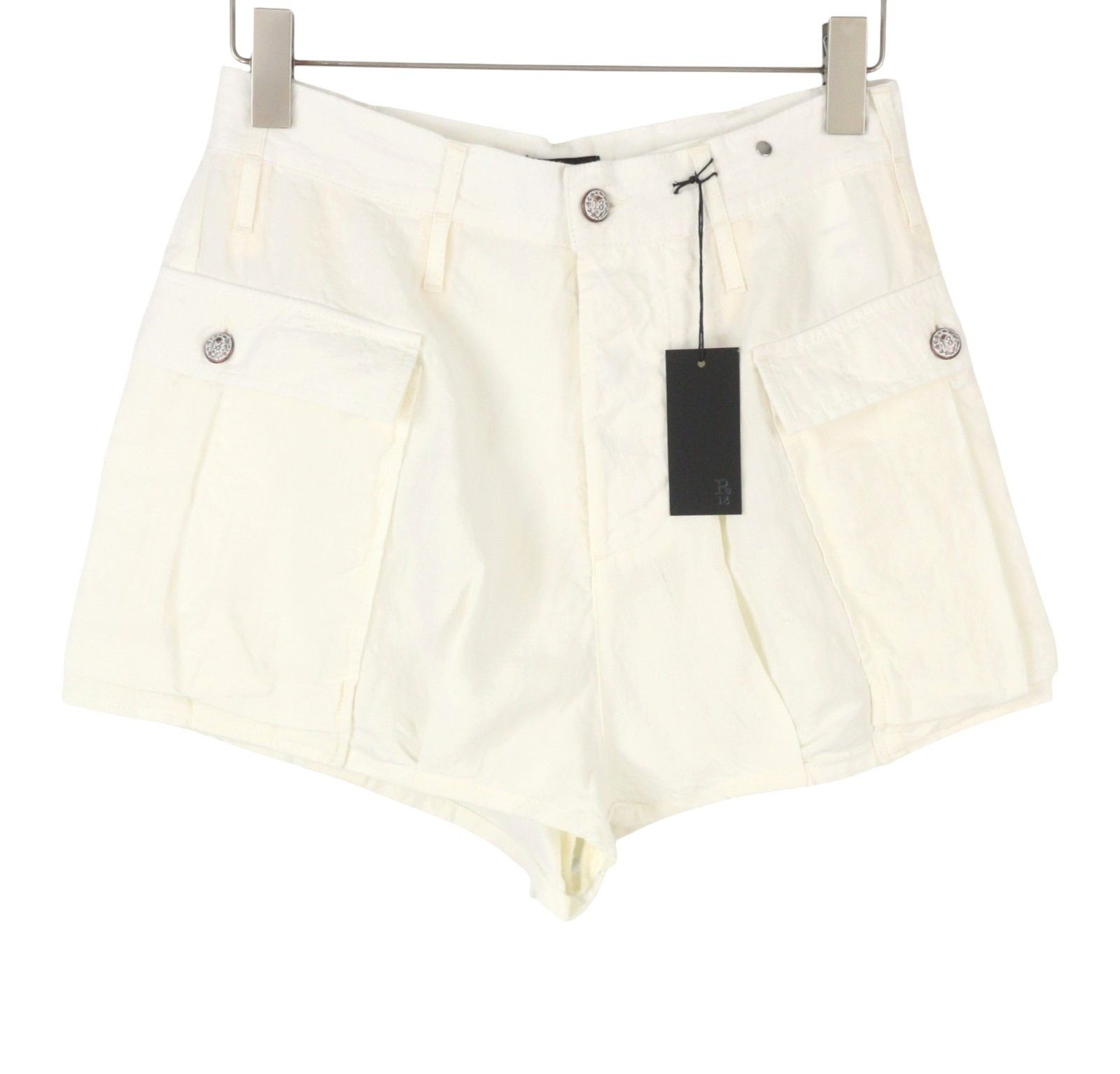 R13 BUBBLE SKORT 25 White Linen Patch Pocket Shorts 90035 Size 25" / US 0 / IT 36 - 2 Thumbnail
