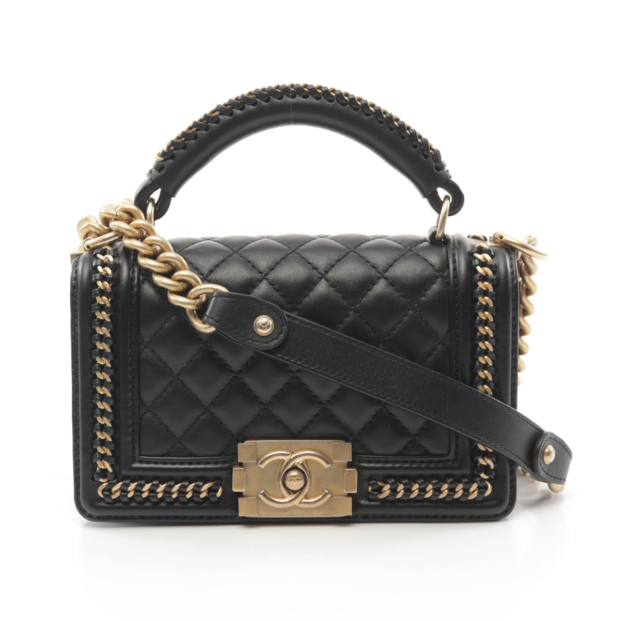 Chanel Chanel Boy Chanel Top Handle Flap Chain Shoulder Bag Lambskin Black Gold Hardware Size ONE SIZE - 1 Thumbnail