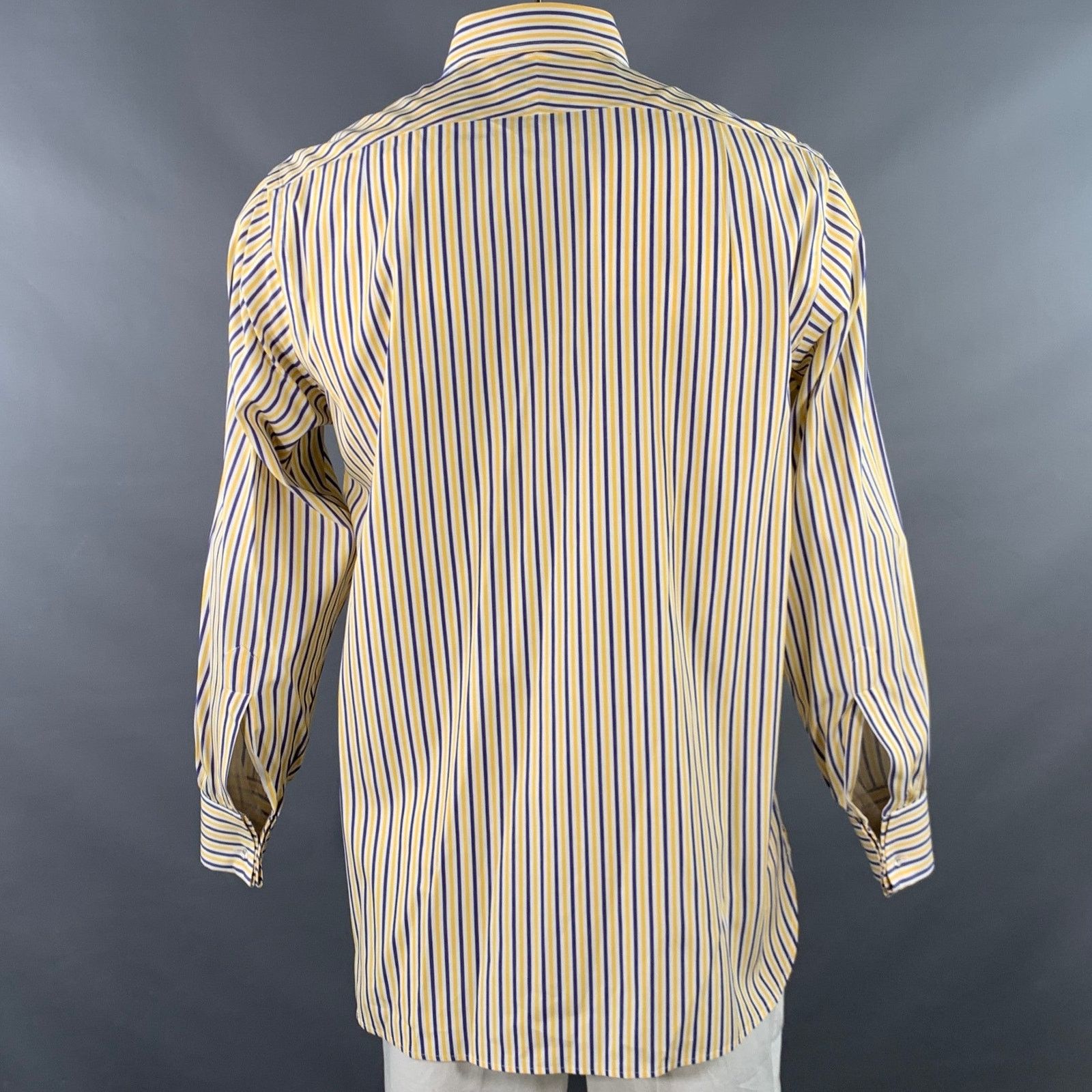 Turnbull & Asser White Navy Yellow Stripe Cotton French Cuff Long Sleeve Size US L / EU 52-54 / 3 - 5 Thumbnail