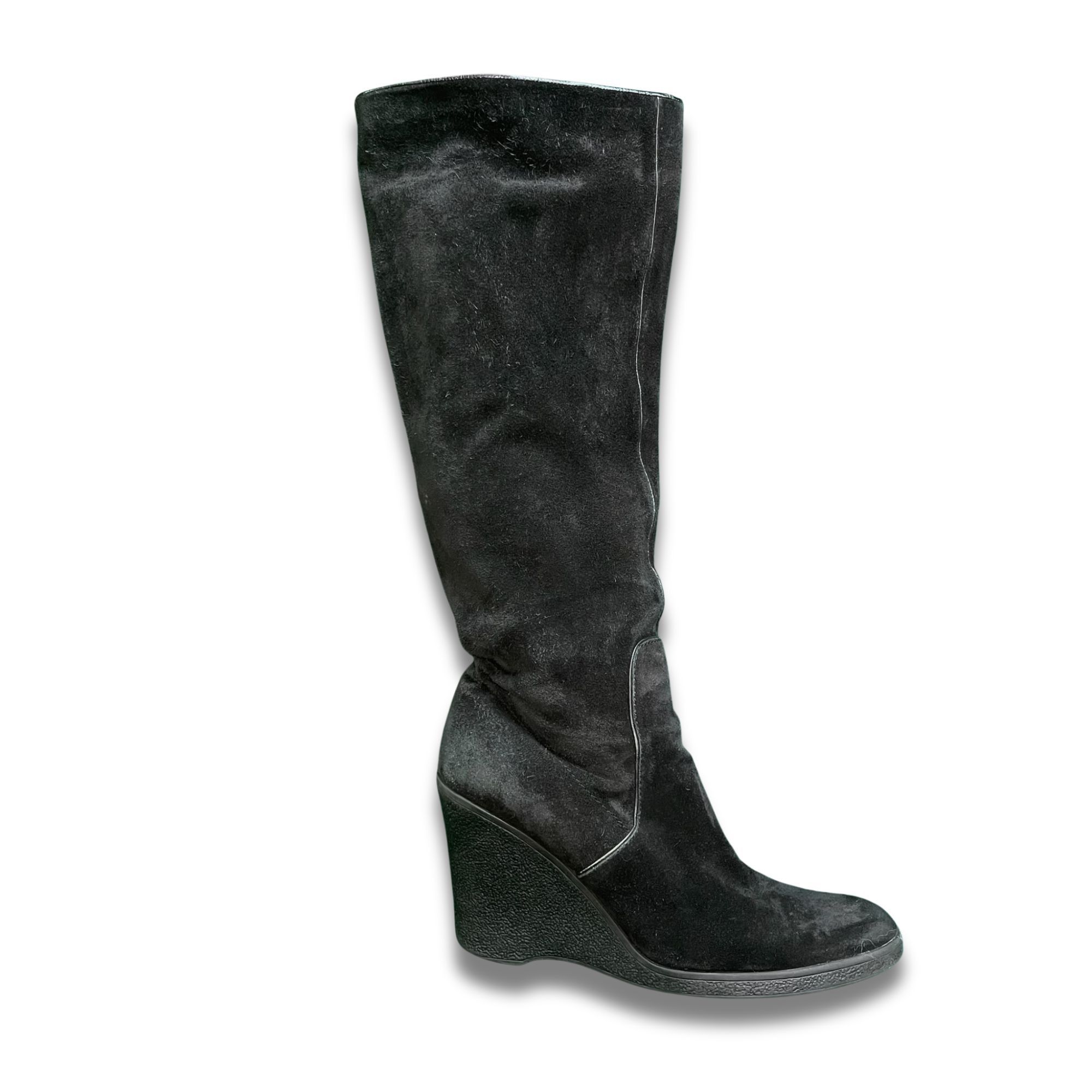 Calvin Klein Calvin Klein Black Suede Tall Wedge Boots Women’s Size 6.5 W Size US 6.5 / IT 36.5 - 12 Thumbnail