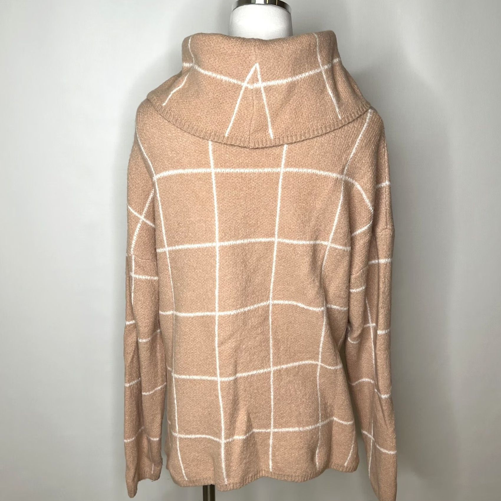 Lulus Lulus Pink Windowpane Turtleneck Pullover Sweater Womens S Dolman Knit Stretch Side Slit Size S / US 4 / IT 40 - 3 Thumbnail