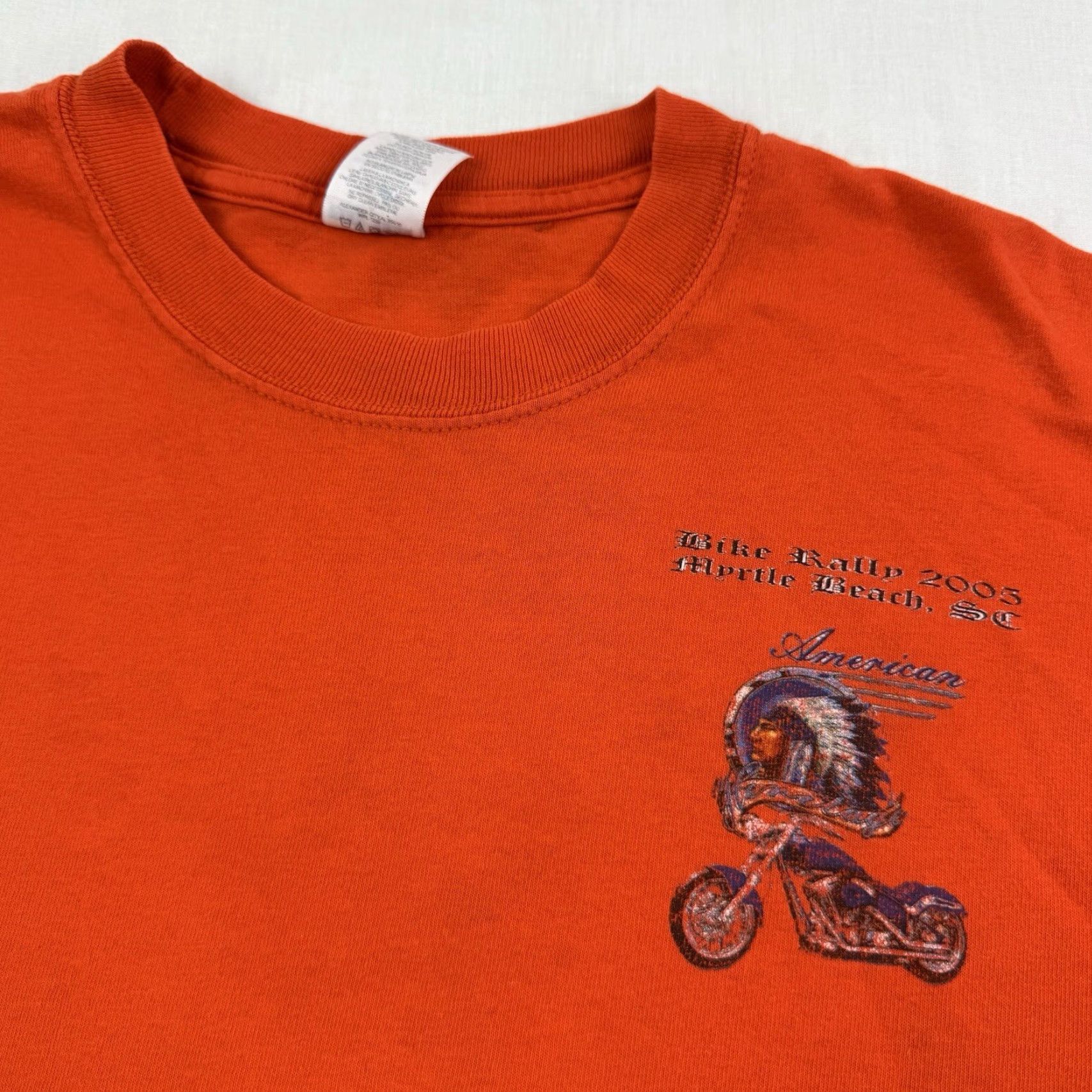 Jerzees VINTAGE Biker Rally T Shirt Adult Large Orange 2005 Myrtle Beach SC Heritage Y2K T-Shirt Mens L Orange Biker Motorcycle USA Y2K Size US L / EU 52-54 / 3 - 6 Thumbnail