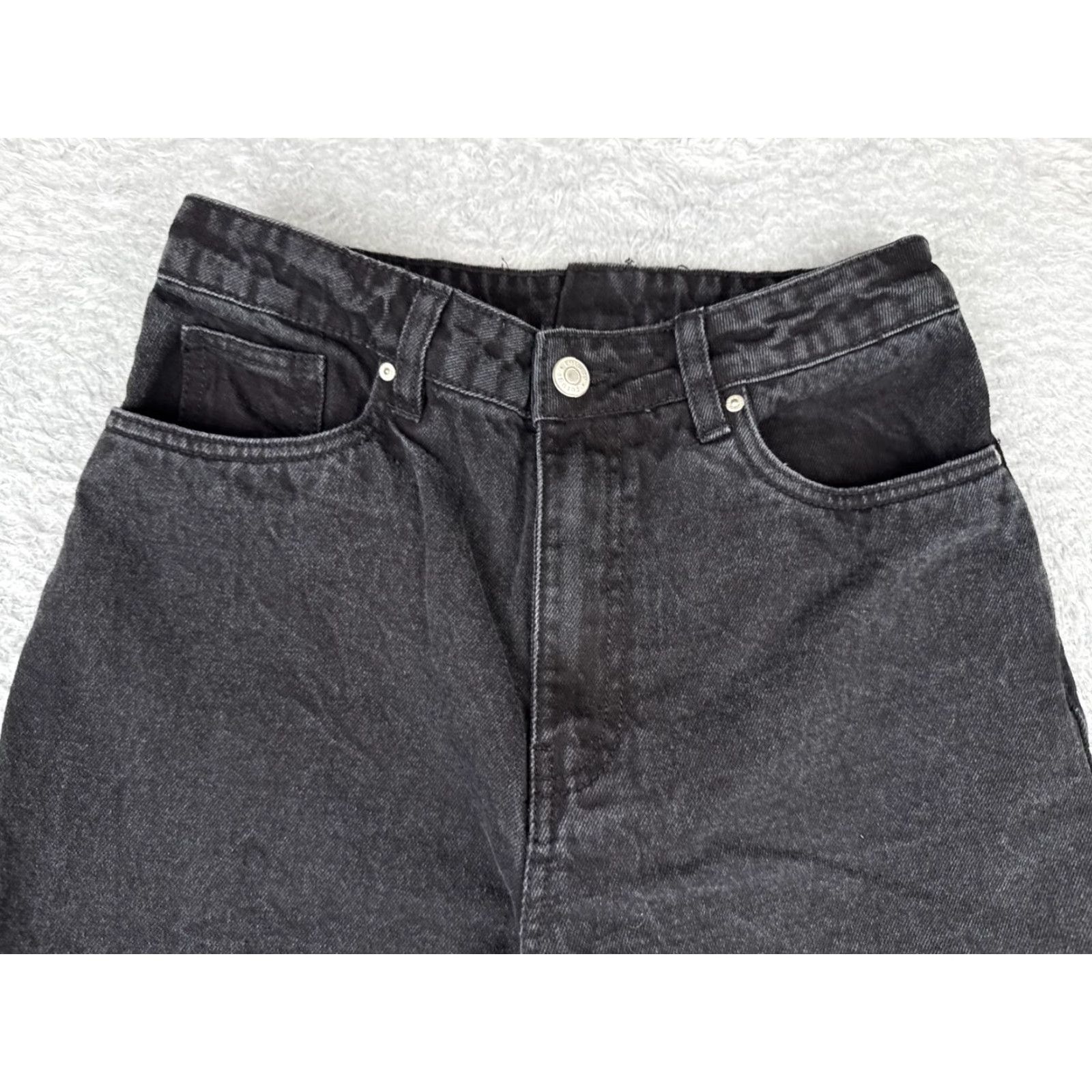 Vintage Refuge Jeans Junior 7 Black Denim Wide Leg Distressed Cotton High 26x24 Size 28" / US 6 / IT 42 - 4 Thumbnail
