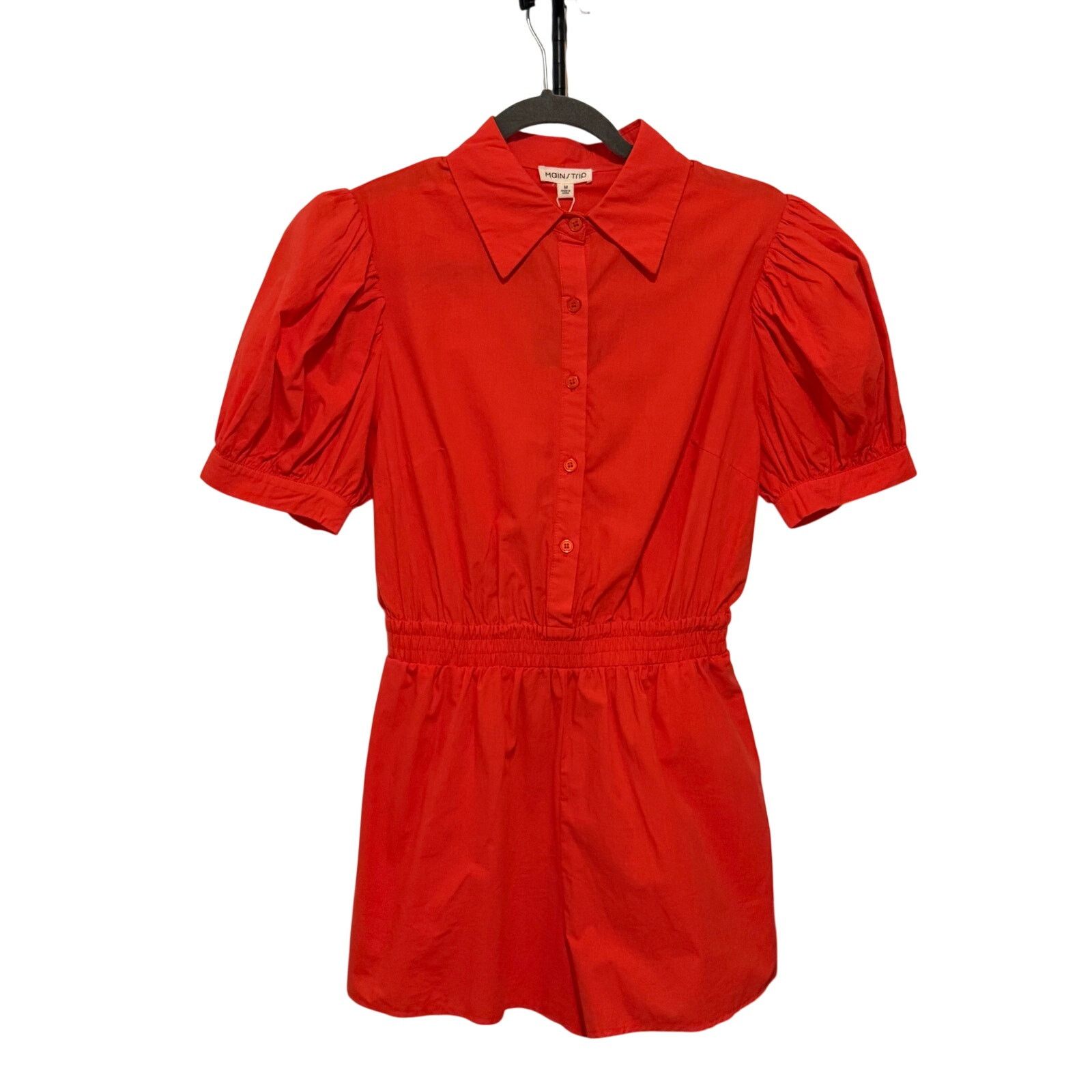 Other MainStrip Red Short Puff Sleeve Collar Button Up Romper Size 24" / US 00 / IT 34 - 3 Thumbnail