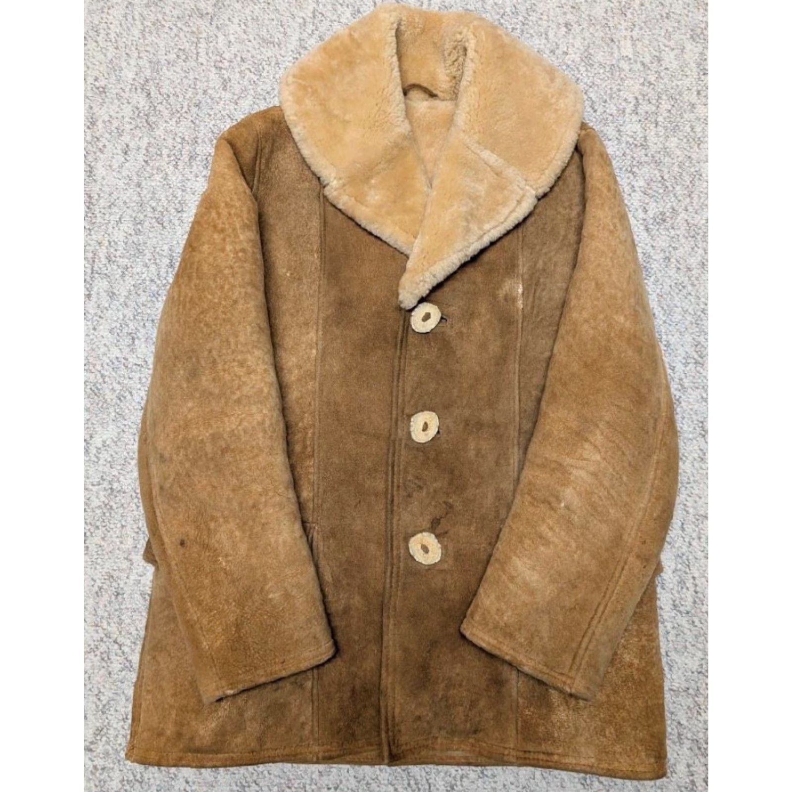 Vintage VINTAGE shearling coat men's rancher 42 brown leather sheepSkin shawl western coat M Size US M / EU 48-50 / 2 - 2 Thumbnail