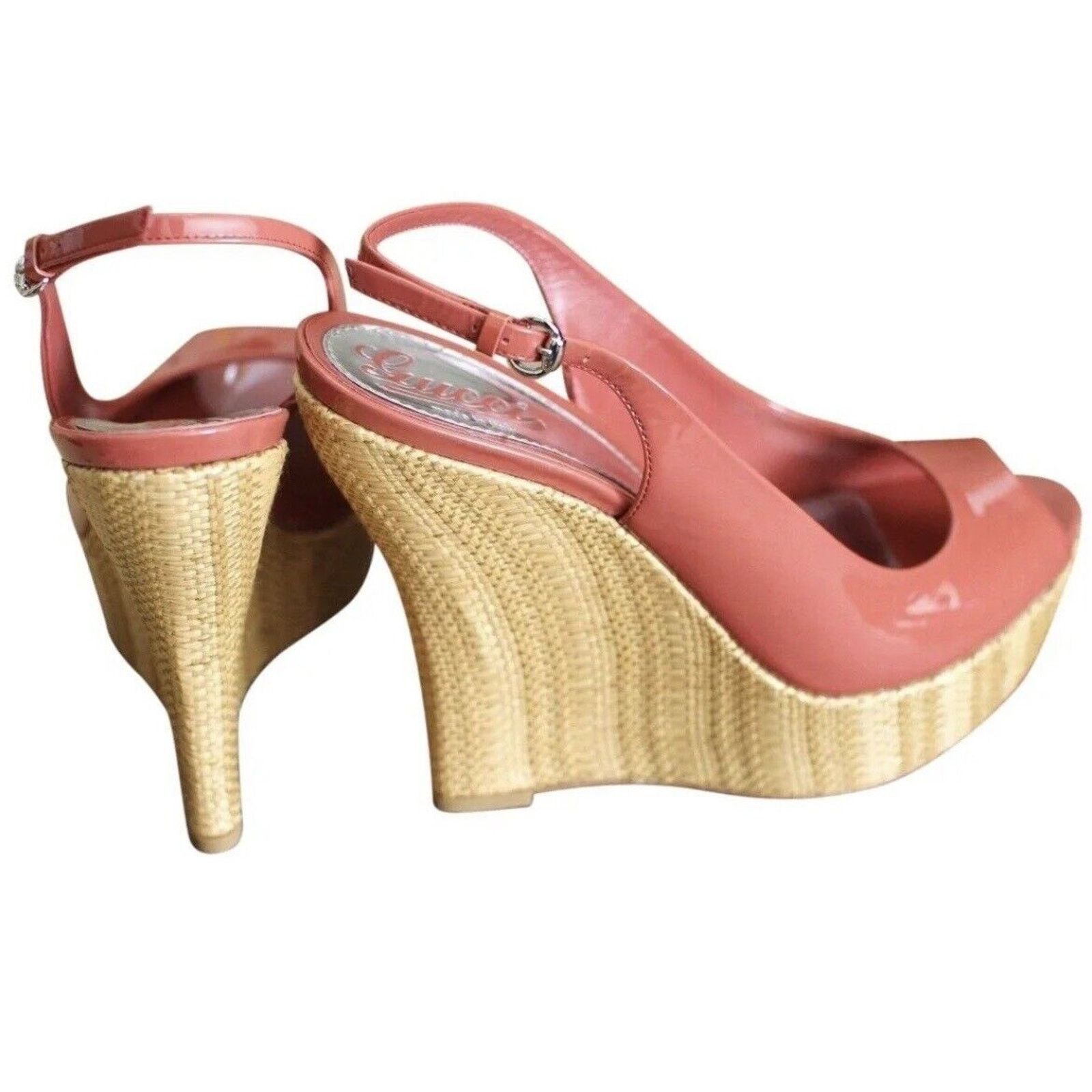 Gucci NEW IN BOX GUCCI PATENT LEATHER PLATFORM WEDGES CORAL SZ 7 Size US 7 / IT 37 - 2 Thumbnail