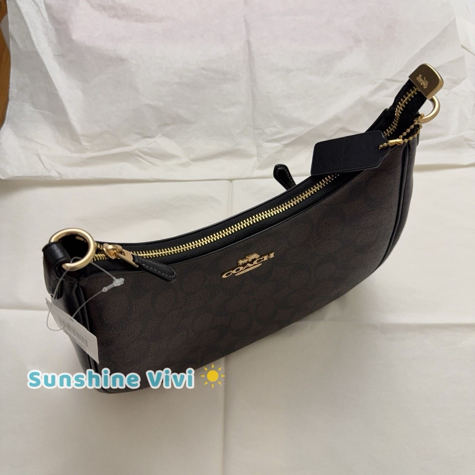 Coach NWT Coach Teri Hobo Bag Signature CK161 Gold/Walnut/Black Size ONE SIZE - 3 Thumbnail