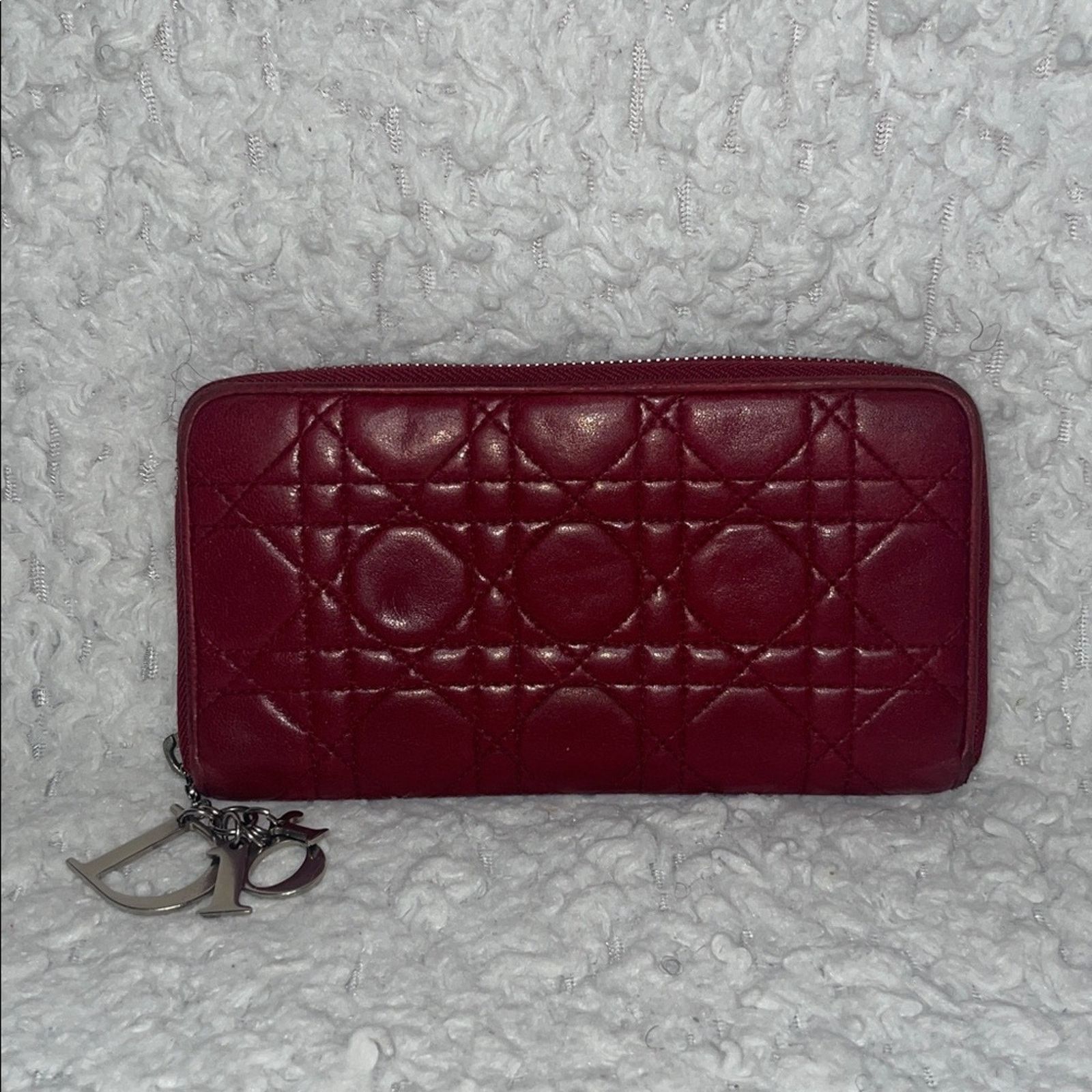 Dior Dior Lady Dior Voyageur Cannage Zip Wallet Red Size ONE SIZE - 1 Thumbnail