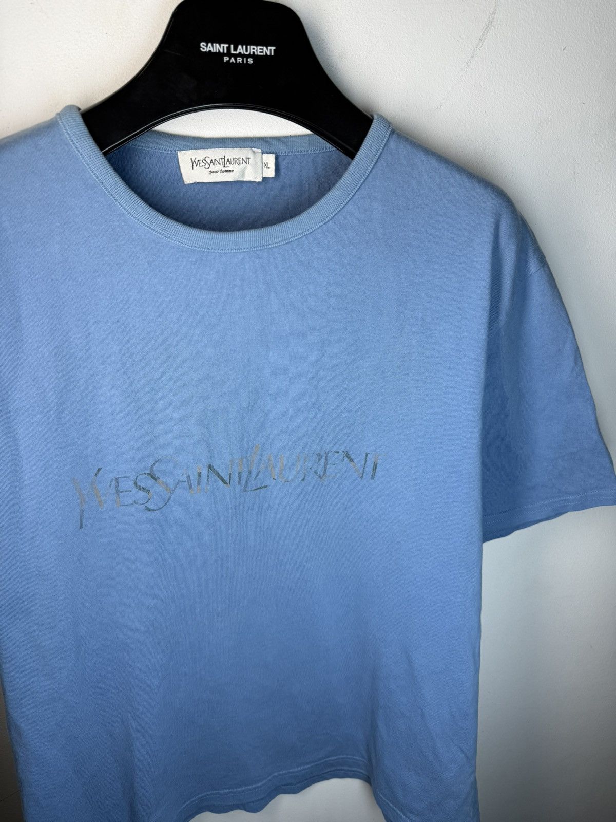 Yves Saint Laurent Blue YSL T-shirt Big Logo YSL Shirt Size US L / EU 52-54 / 3 - 9 Thumbnail