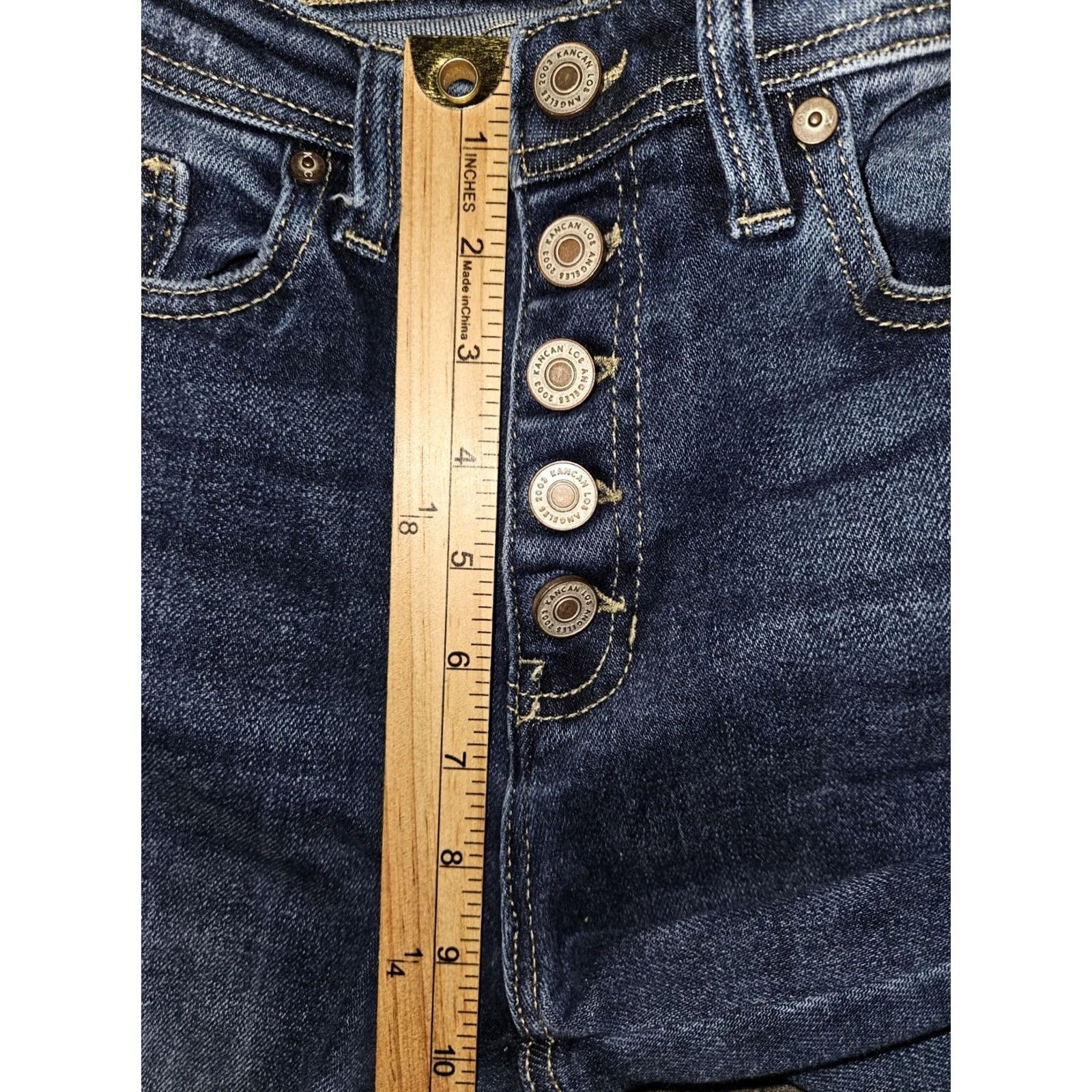 Vintage Kancan Bootcut Jeans Juniors 25 Blue Mid Rise Stretch Preppy Retro Regular Distressed Pockets Button Fly Zipper Denim 29.5 Inseam Womens Size 42" / US 20 - 5 Thumbnail