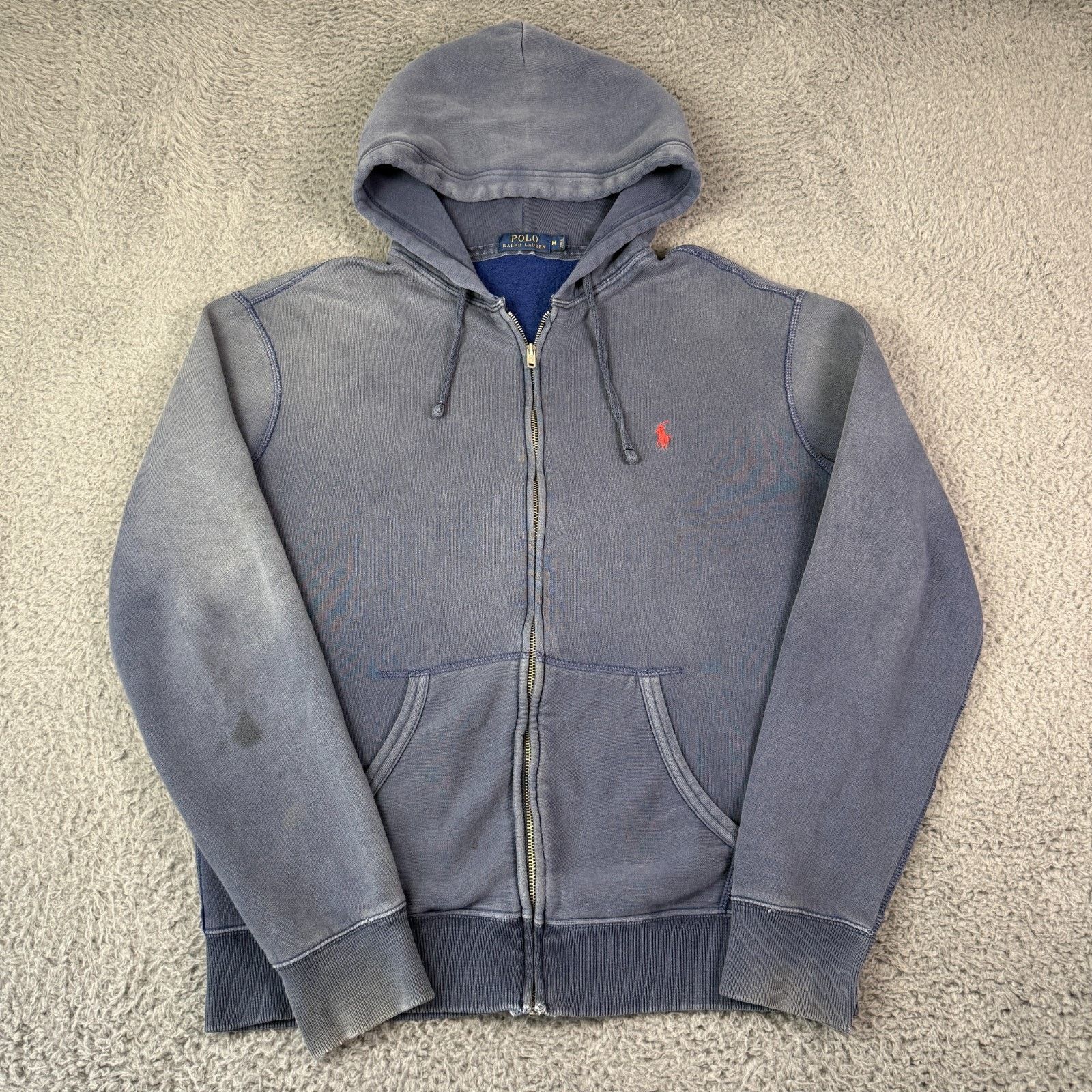 Polo Ralph Lauren × Vintage Polo Ralph Lauren Zip Hoodie Faded Blue Distressed Boxy VTG Size US M / EU 48-50 / 2 - 2 Thumbnail