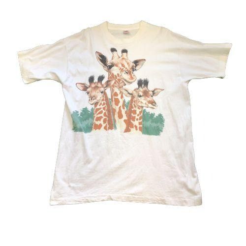 Vintage Vintage Pre-Owned Three Giraffes Large Print White T-Shirt - Size US XL / EU 56 / 4 - 1 Thumbnail