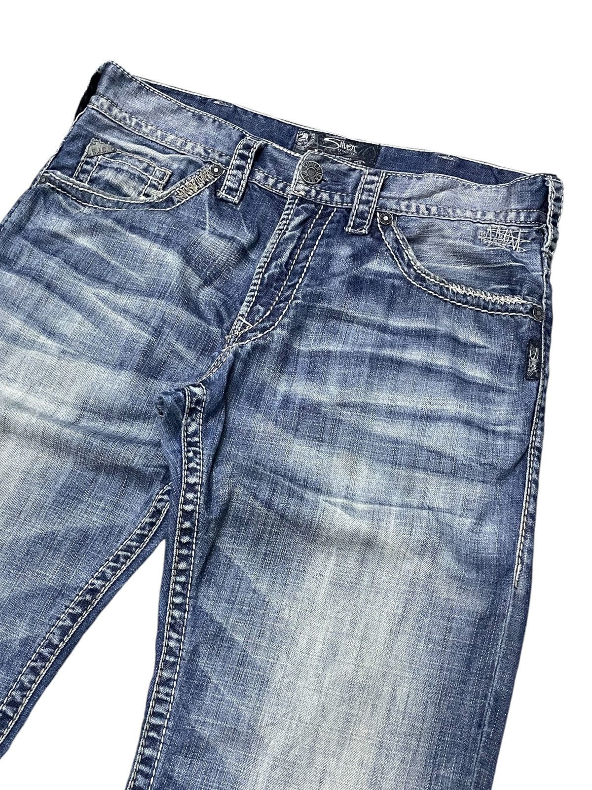 Japanese Brand × semanticdesign Silver Heavy Stitched Loose Straight Baggy Jeans Size US 32 / EU 48 - 3 Thumbnail