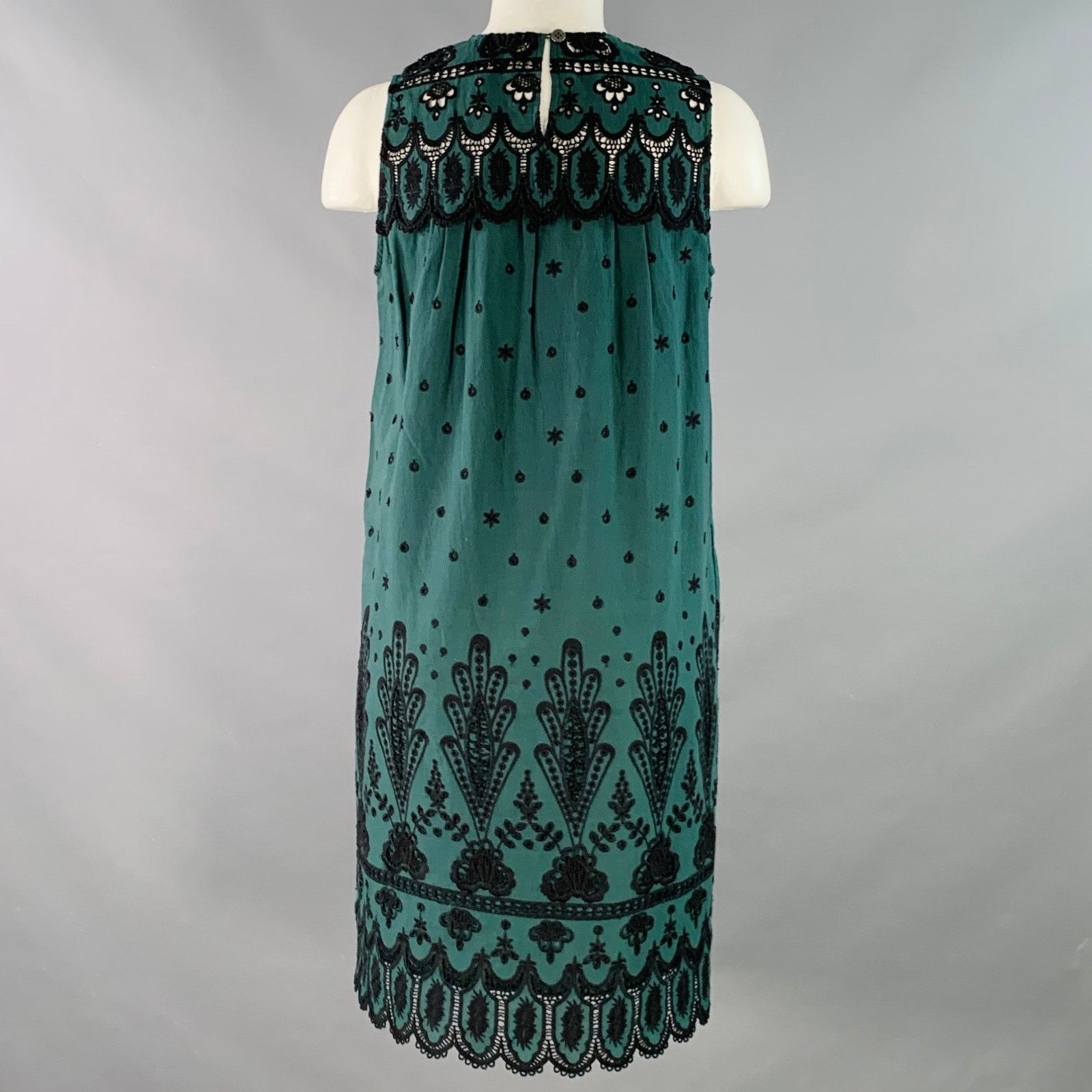 Sea New York 2 Green Black Cotton Lace Sleeveless Shift Dress Size XS / US 0-2 / IT 36-38 - 4 Thumbnail