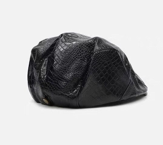 Japanese Brand Retro punk crocodile faux leather flat cap hat Size ONE SIZE - 4 Thumbnail