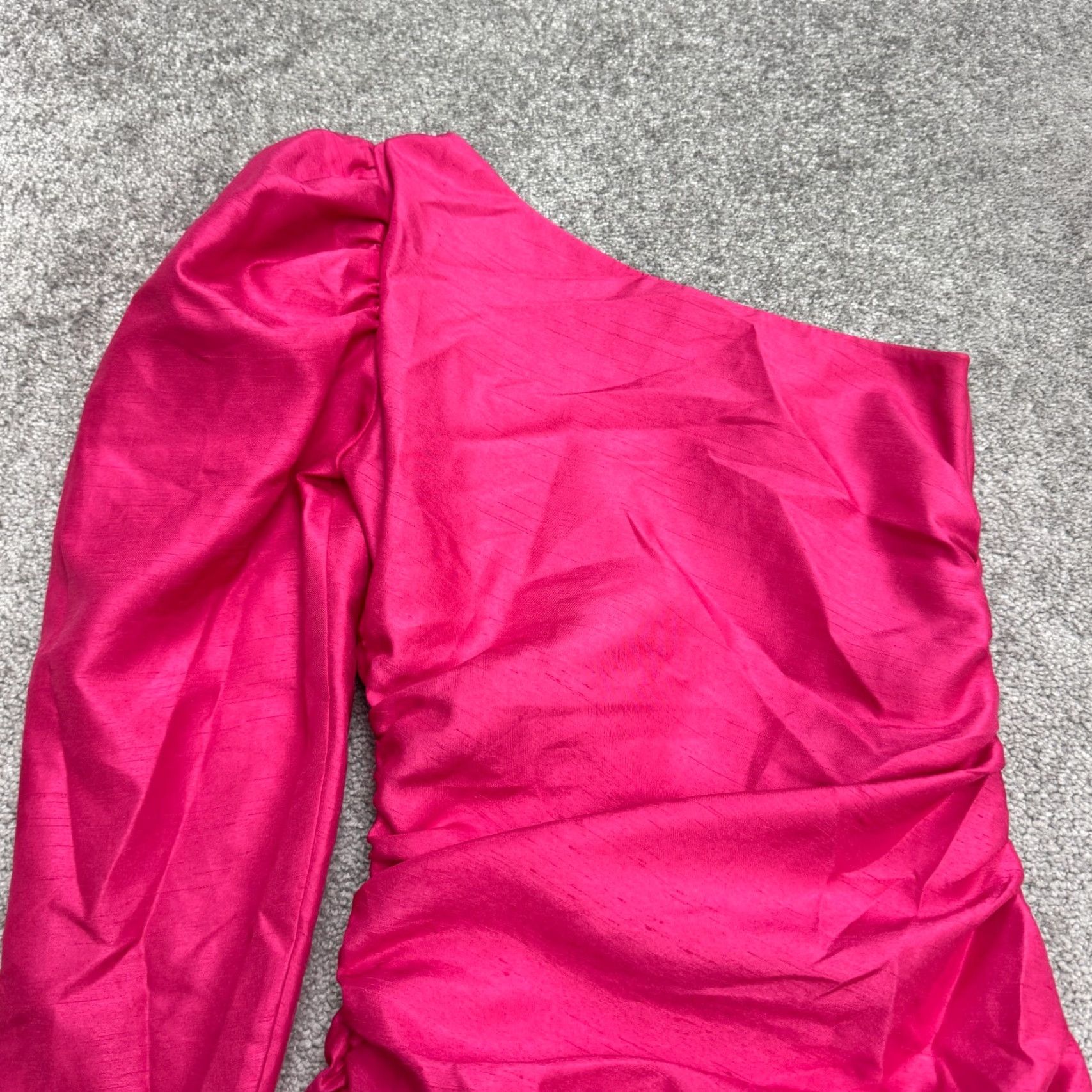 Vintage Wilfred Aritzia Dress 2 Pink One Shoulder Ruched Bodycon Mini Puff Sleeve Womens Size XS / US 0-2 / IT 36-38 - 4 Thumbnail