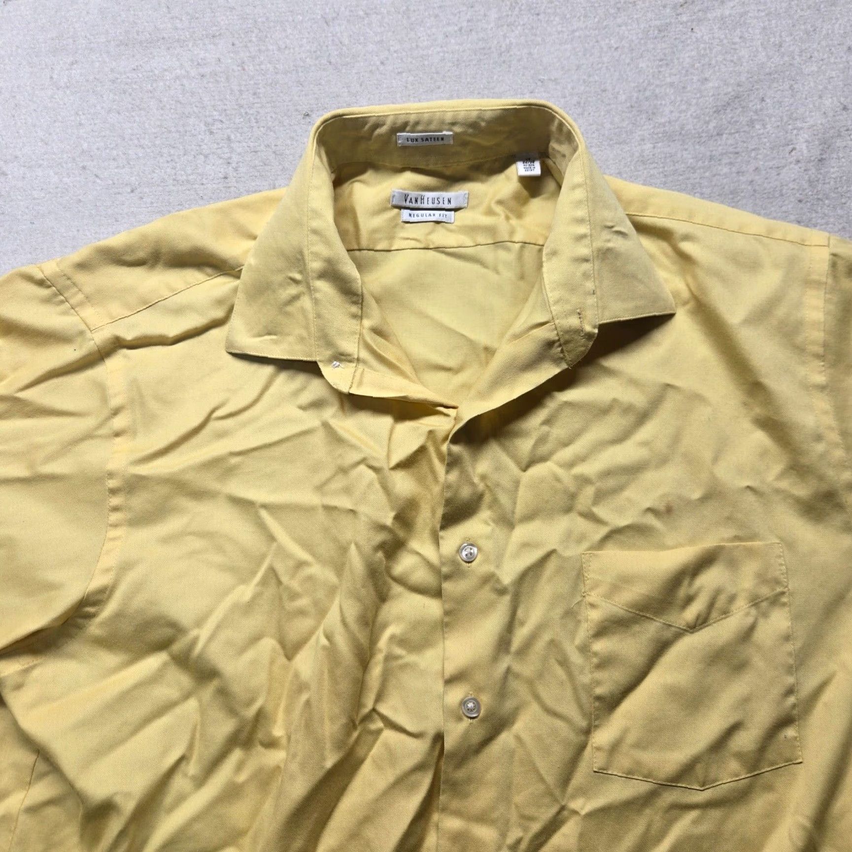 Van Heusen Van Heusen Men's Solid Yellow Long Sleeve Button-Up Shirt Regular Fit 17 Lux Sateen Casual Winter Size US XL / EU 56 / 4 - 2 Thumbnail