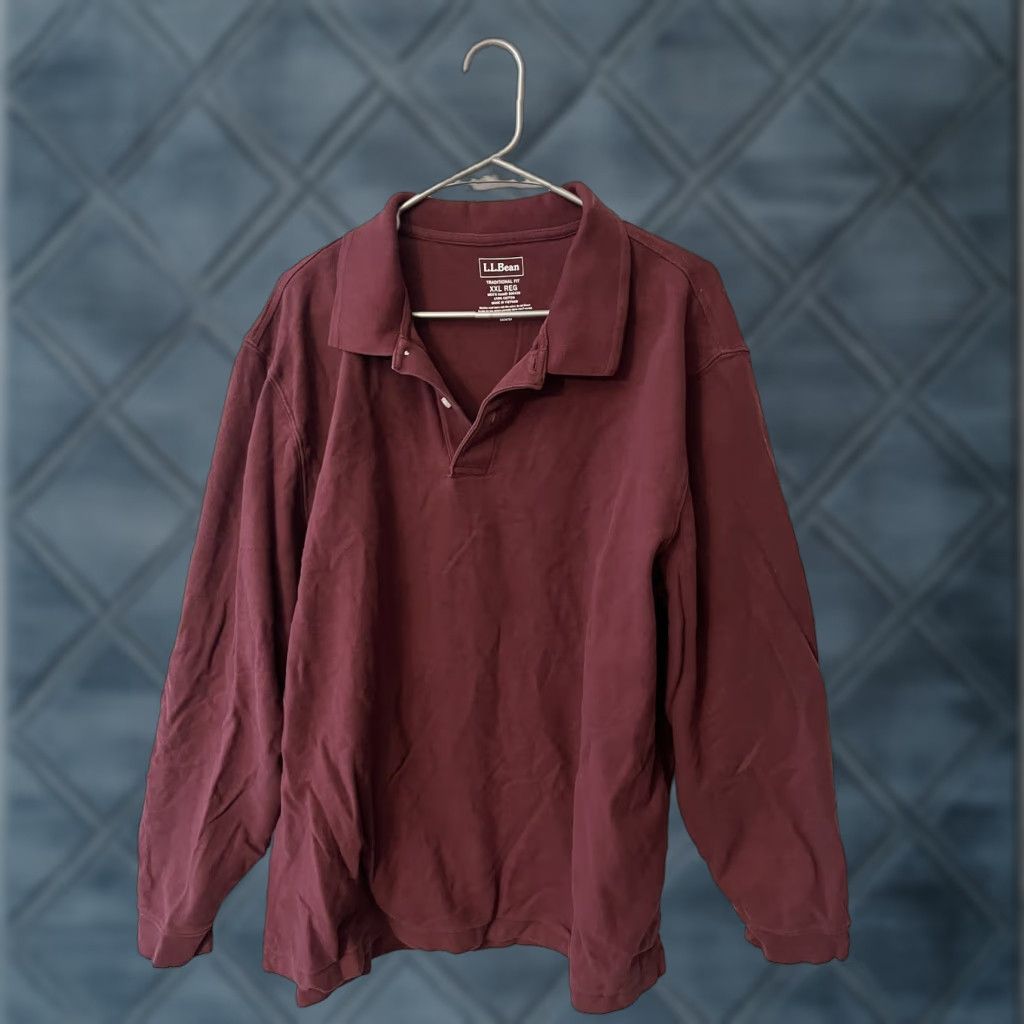 Vintage LL Bean Polo Shirt Men XXL Maroon Traditional Fit Long Sleeve 300459 Cotton Knit Regular Breathable Classic Outdoor Golf Rugby Walking Mens Size US XXL / EU 58 / 5 - 1 Thumbnail
